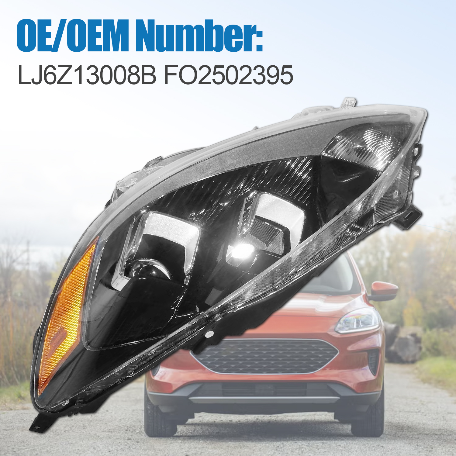 Left Driver Side Headlight for 2020-2022 Ford Escape S Halogen with Bulb Replace# FO2502395 LJ6Z13008B