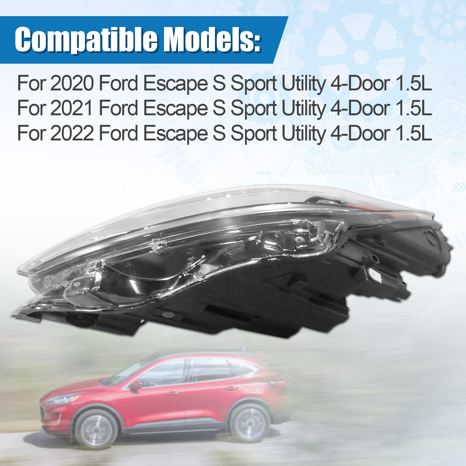 Left Driver Side Headlight for 2020-2022 Ford Escape S Halogen with Bulb Replace# FO2502395 LJ6Z13008B