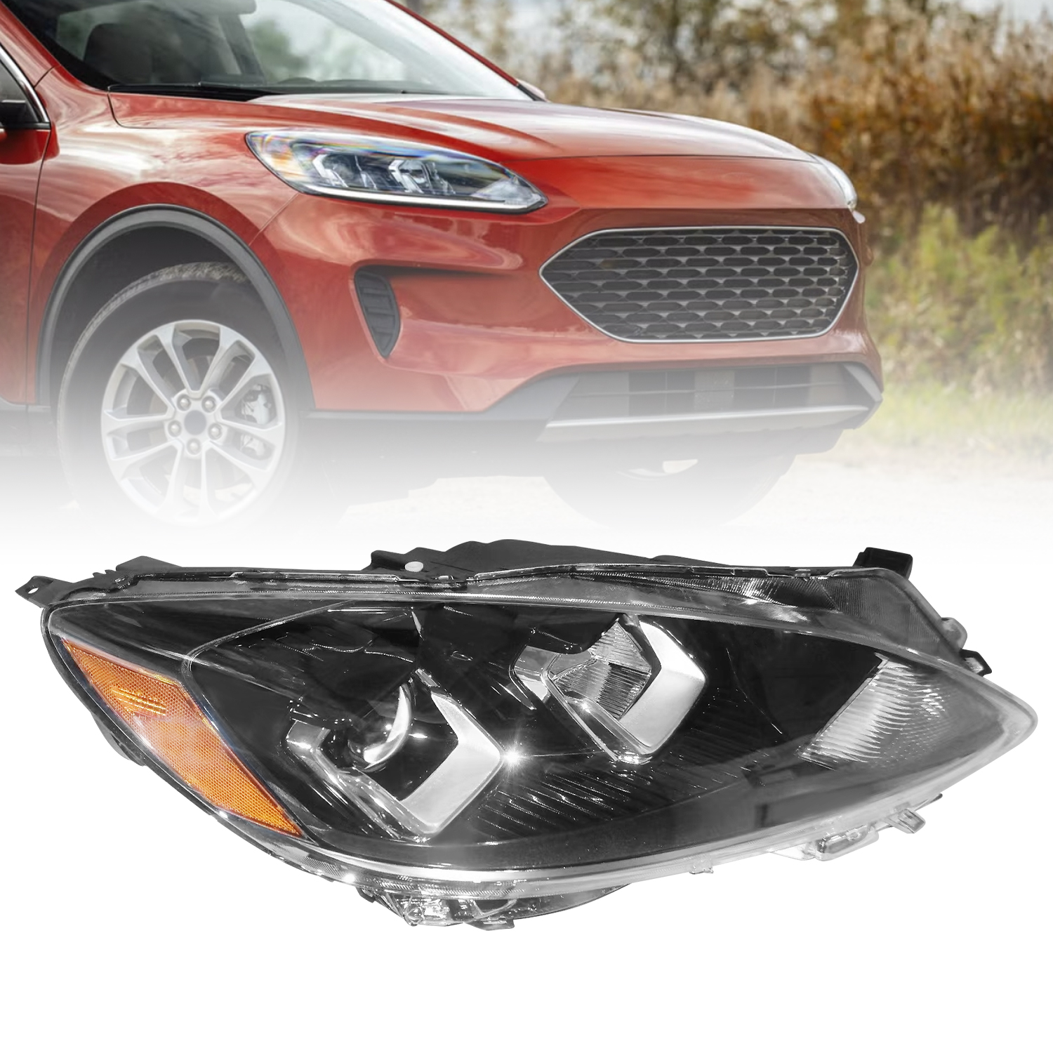 Right Passenger Side Headlight for 2020-2022 Ford Escape S Halogen with Bulb Replace #FO2503395 LJ6Z13008A 