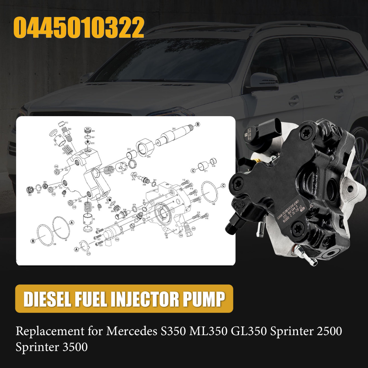Diesel Fuel Injector Pump for Mercedes S350 ML350 GL350 Sprinter 2500 Sprinter 3500 #0445010322