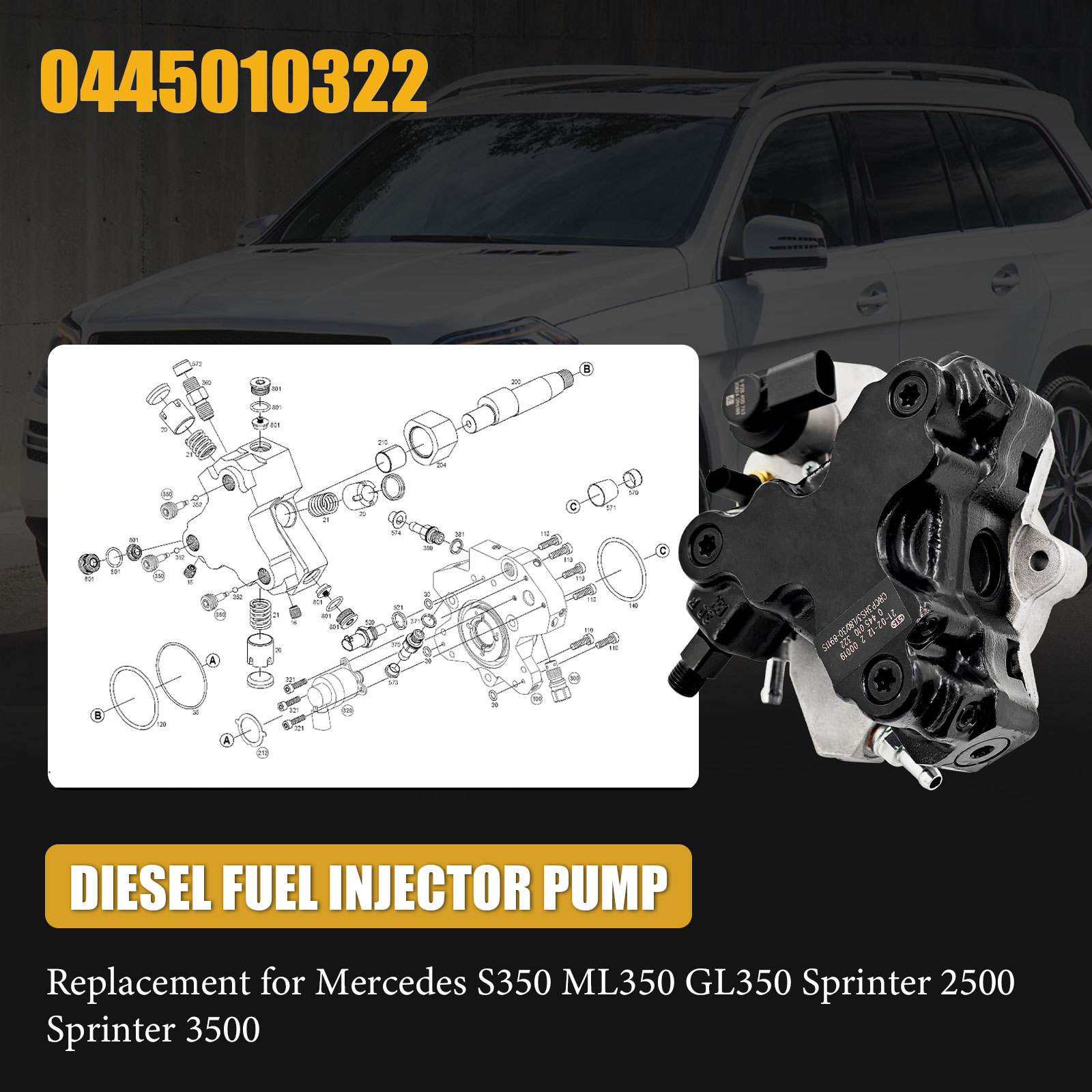 Diesel Fuel Injector Pump for Mercedes S350 ML350 GL350 Sprinter 2500 Sprinter 3500 #0445010322