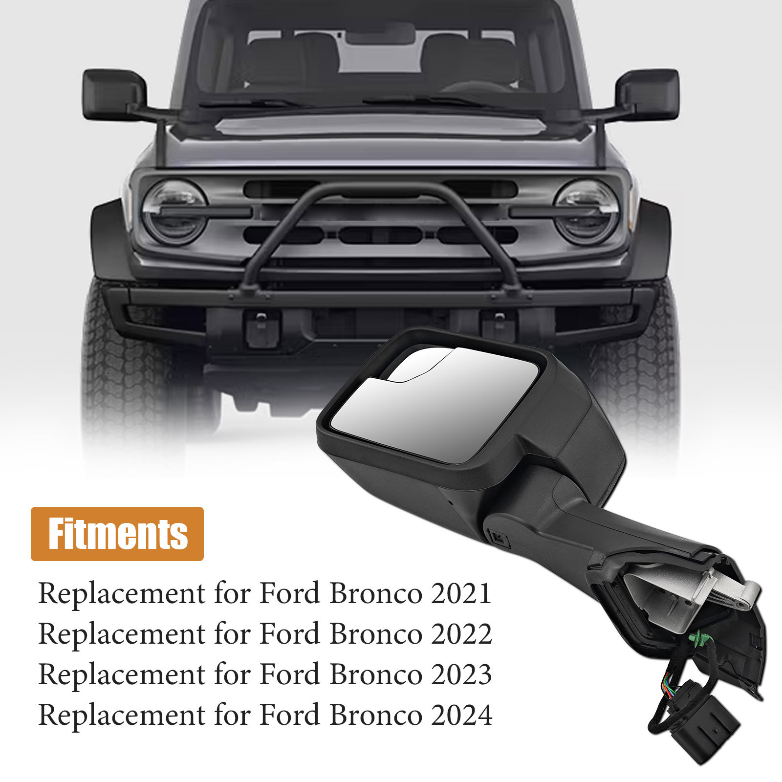 7-Pins Left Driver Side Mirror  for Ford Bronco 2021-2024 -Power Heated Manual Folding Blind Spot Glass w/Temp sensor 
