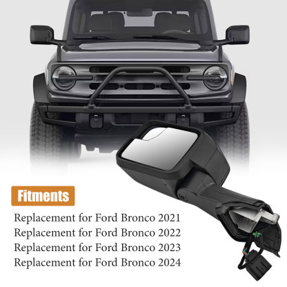 7-Pins Left Driver Side Mirror  for Ford Bronco 2021-2024 -Power Heated Manual Folding Blind Spot Glass w/Temp sensor 