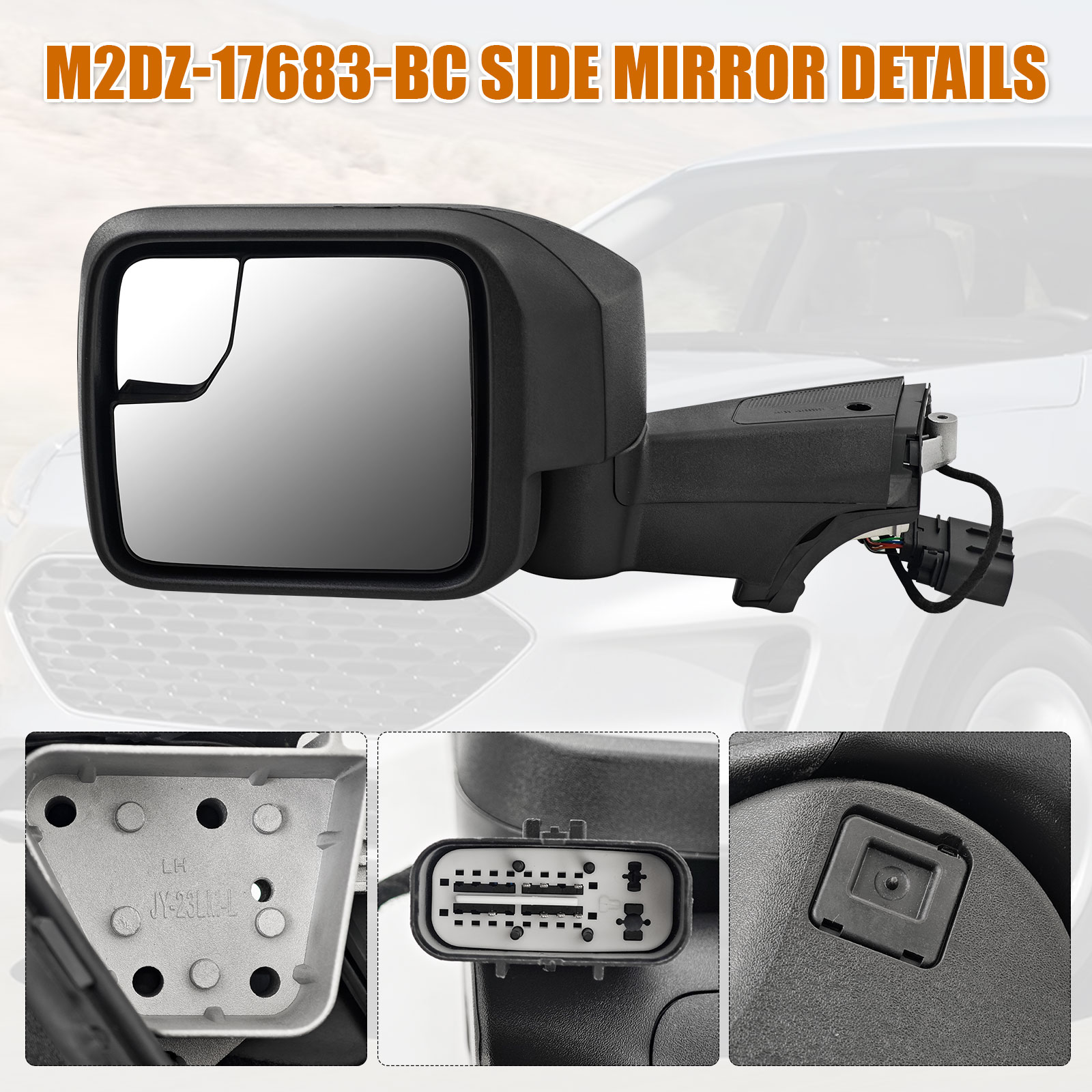 7-Pins Left Driver Side Mirror  for Ford Bronco 2021-2024 -Power Heated Manual Folding Blind Spot Glass w/Temp sensor 