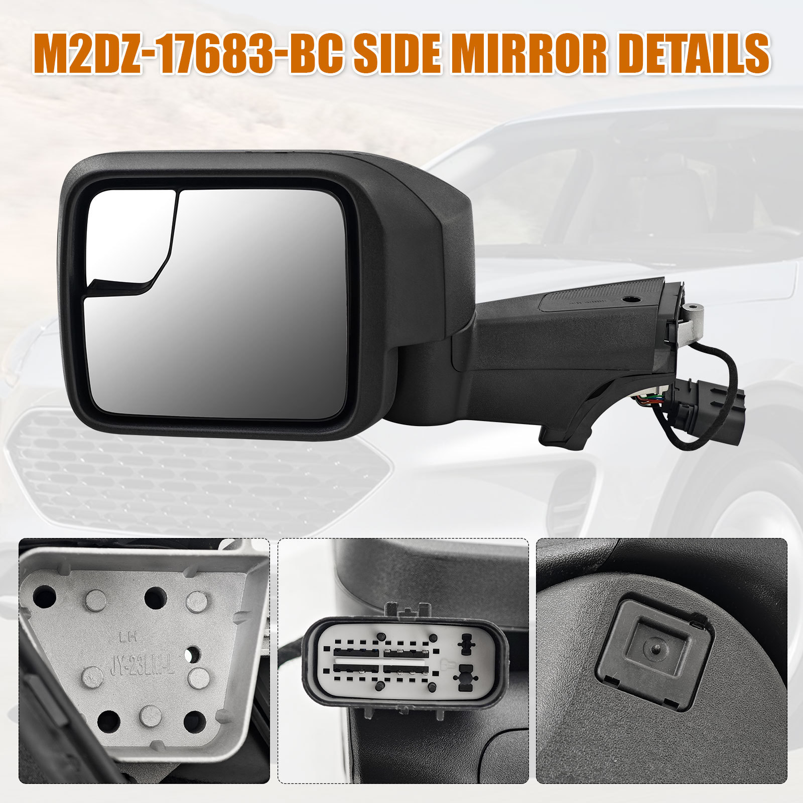 7-Pins Left Driver Side Mirror  for Ford Bronco 2021-2024 -Power Heated Manual Folding Blind Spot Glass w/Temp sensor 