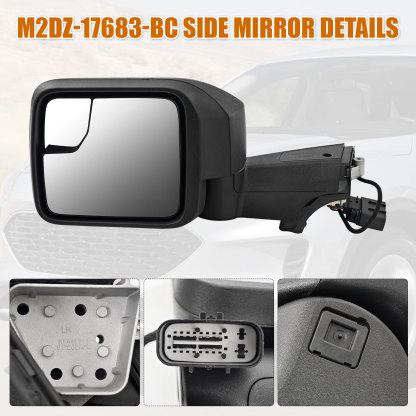 7-Pins Left Driver Side Mirror  for Ford Bronco 2021-2024 -Power Heated Manual Folding Blind Spot Glass w/Temp sensor 