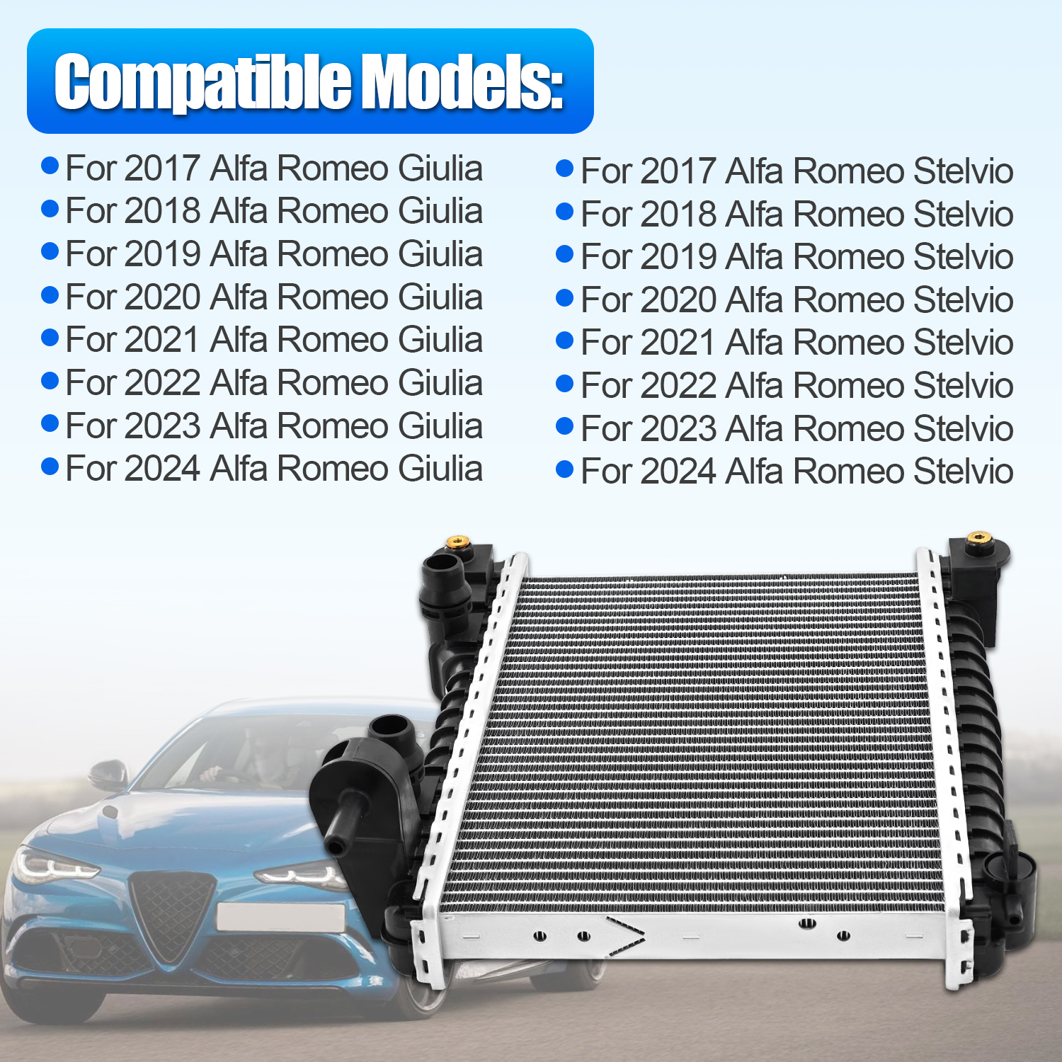 Right Radiator with Oil Cooler For Alfa Romeo Giulia Stelvio 2017-2024 2.0L 2.9L #50540153
