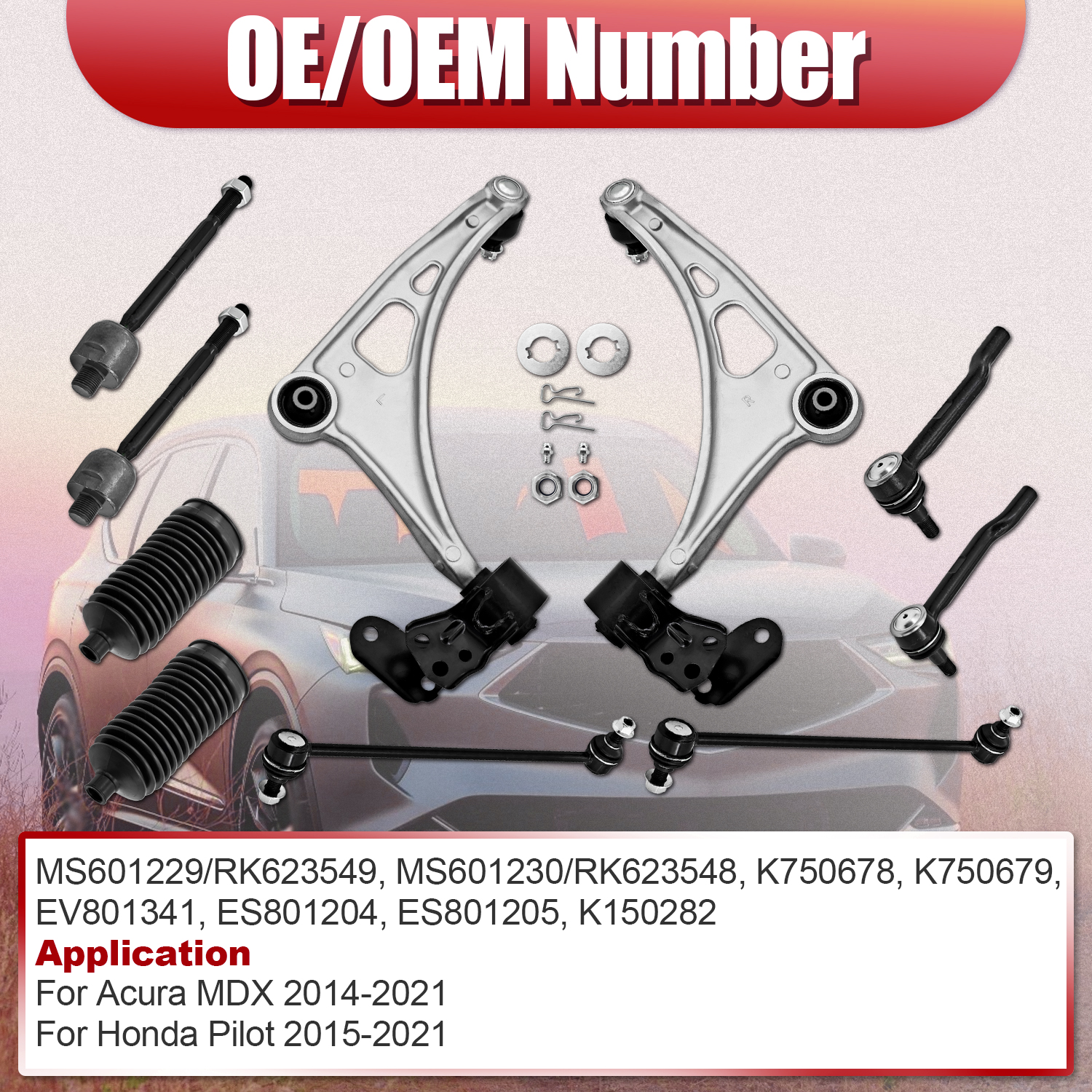 10PCS Front Lower Control Arms Kit for Acura MDX 2014-2021 Honda Pilot 2015-2021 #MS601230