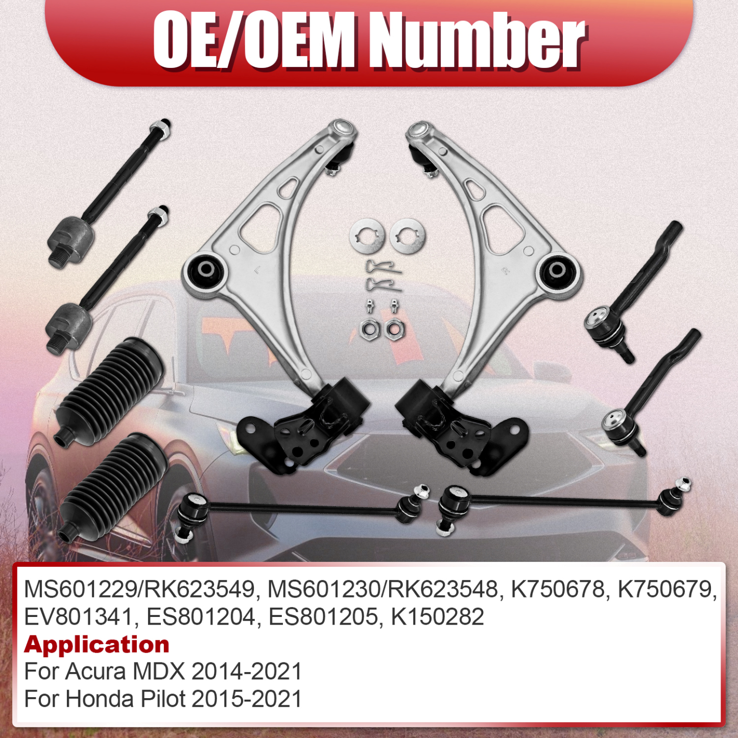 10PCS Front Lower Control Arms Kit for Acura MDX 2014-2021 Honda Pilot 2015-2021 #MS601230