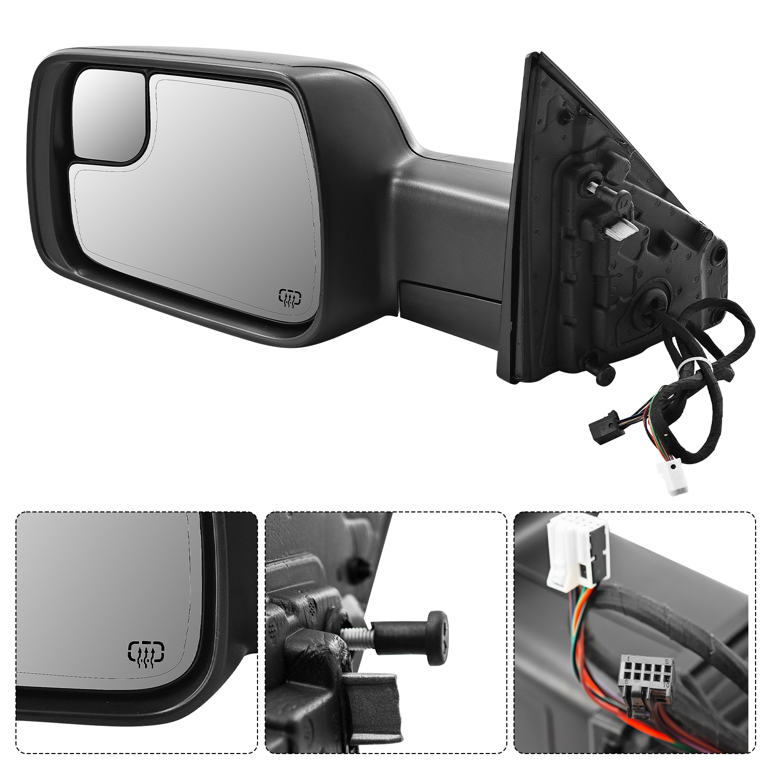 14 Pins Left Driver Side Mirror for Ram 1500 2019-2024 | Heated Glass | Turn Signal Light | Puddle Light | Blind Spot Glass | Temp Sensor | Power Folding