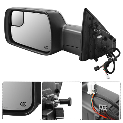 14 Pins Left Driver Side Mirror for Ram 1500 2019-2024 | Heated Glass | Turn Signal Light | Puddle Light | Blind Spot Glass | Temp Sensor | Power Folding