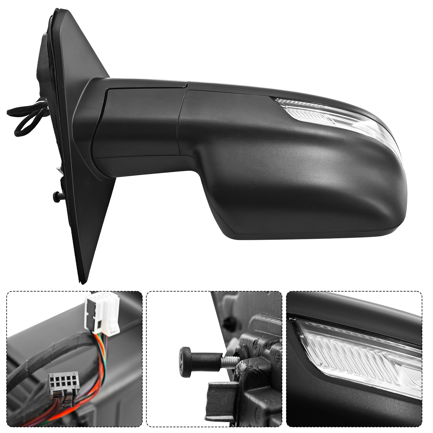 14 Pins Right Passenger Side Mirror for Ram 1500 2019-2024 | Heated Glass | Turn Signal Light | Puddle Light | Blind Spot Glass | Temp Sensor | Power Folding