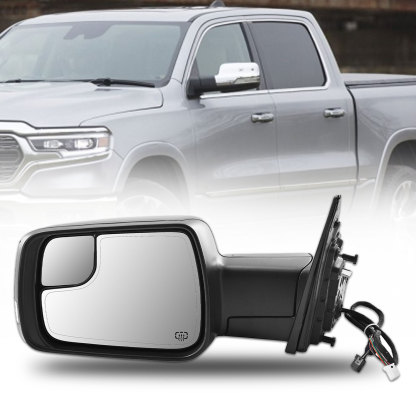 14 Pins Left Driver Side Mirror for Ram 1500 2019-2024 | Heated Glass | Turn Signal Light | Puddle Light | Blind Spot Glass | Temp Sensor | Power Folding