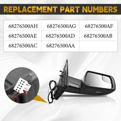 14 Pins Left Driver Side Mirror for Ram 1500 2019-2024 | Heated Glass | Turn Signal Light | Puddle Light | Blind Spot Glass | Temp Sensor | Power Folding