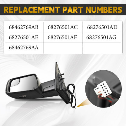 14 Pins Right Passenger Side Mirror for Ram 1500 2019-2024 | Heated Glass | Turn Signal Light | Puddle Light | Blind Spot Glass | Temp Sensor | Power Folding