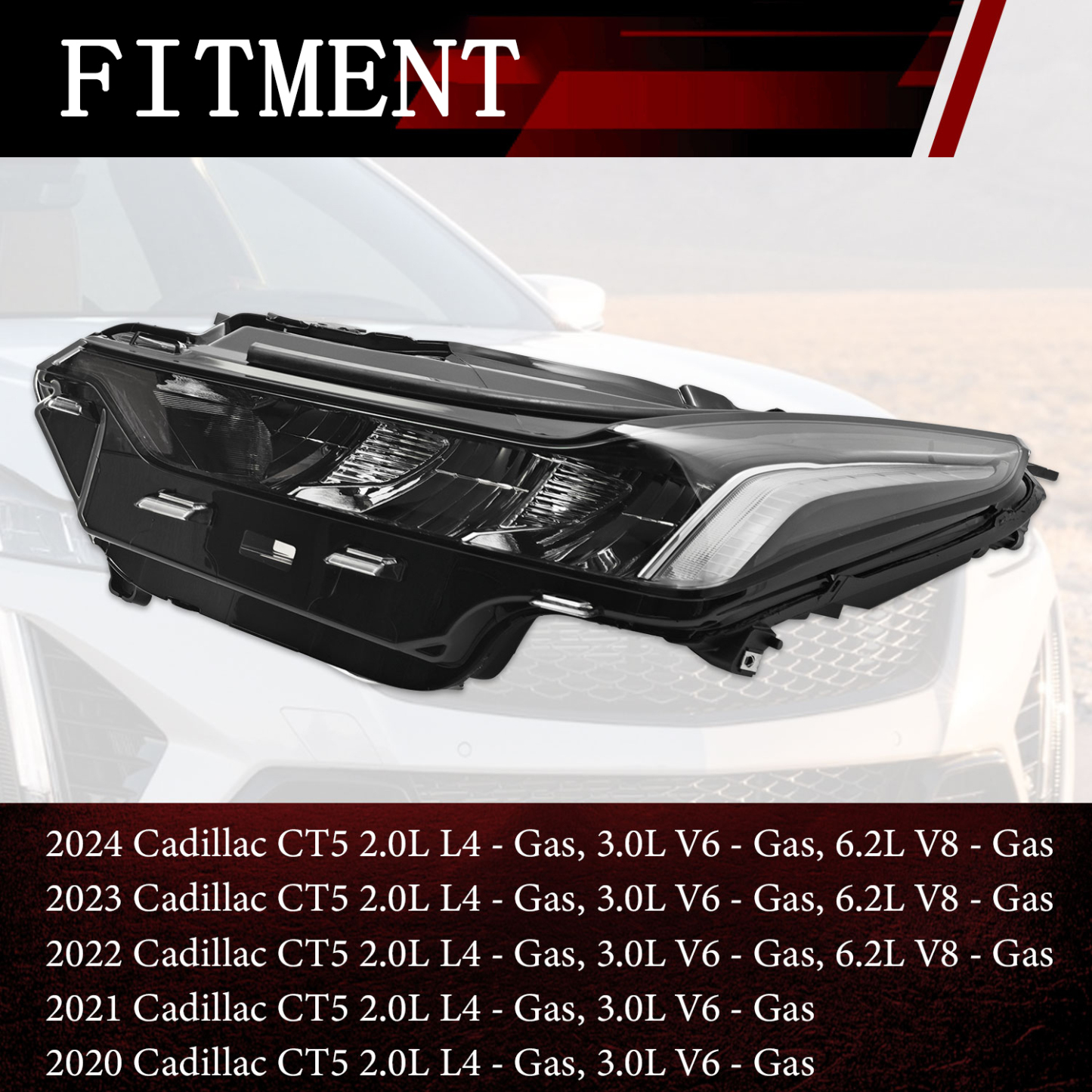 LED Headlight Assembly w/Bulbs for 2020-2024 Cadillac CT5 Chrome Housing -Left Driver Side 