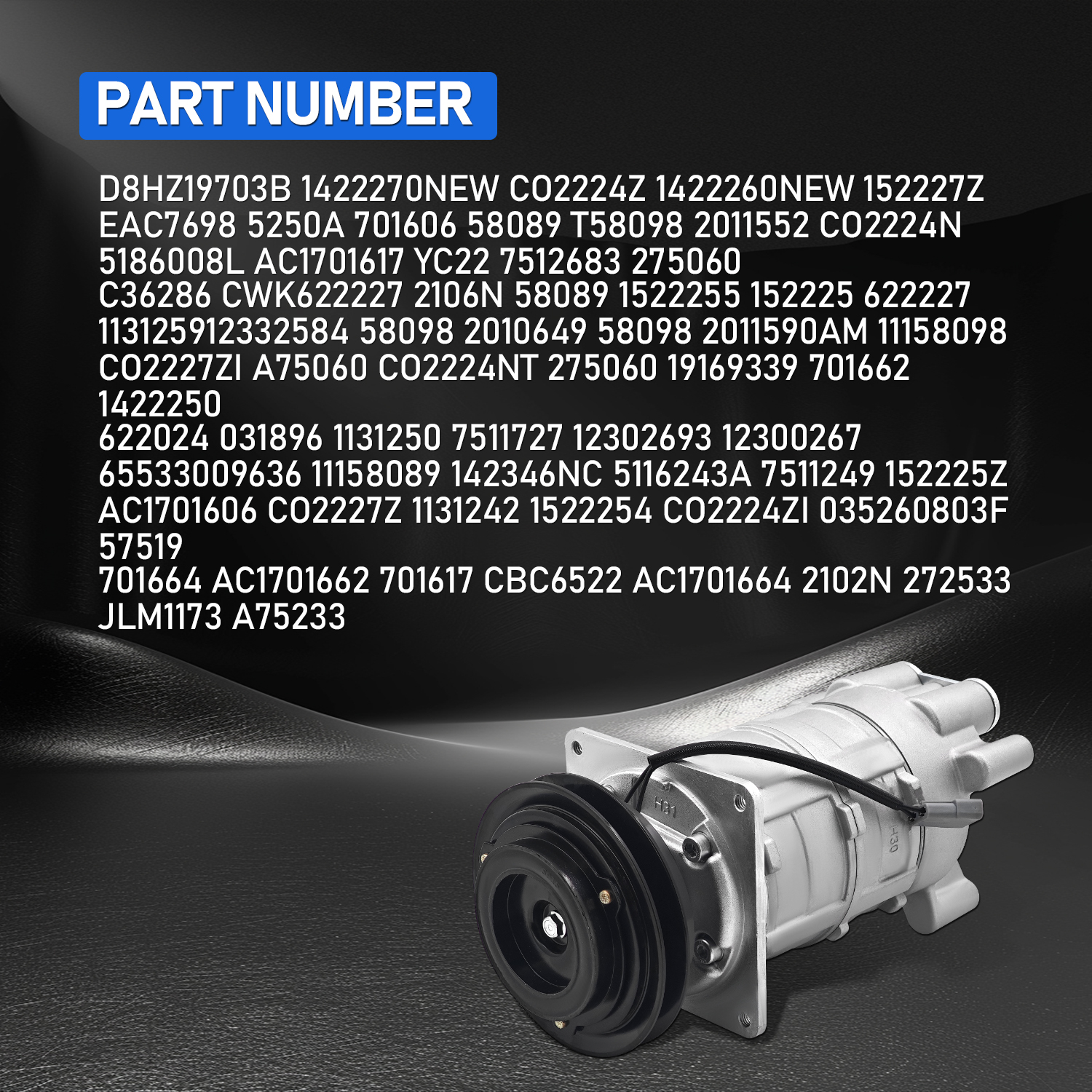 A/C Compressor for Ford/Cadillac/GMC/Oldsmobile/Chevy/Pontiac/Mercedes/Lincoln/Jaguar/Audi/Buick 1962-1990