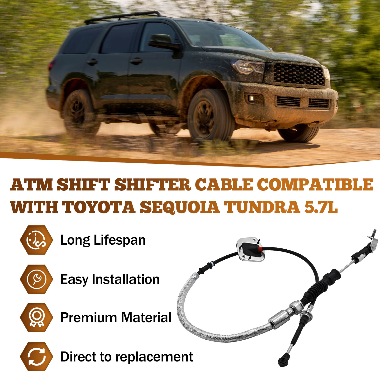 Automatic Transmission Shift Control Cable Compatible with Toyota Sequoia Tundra 5.7L 2007-2022