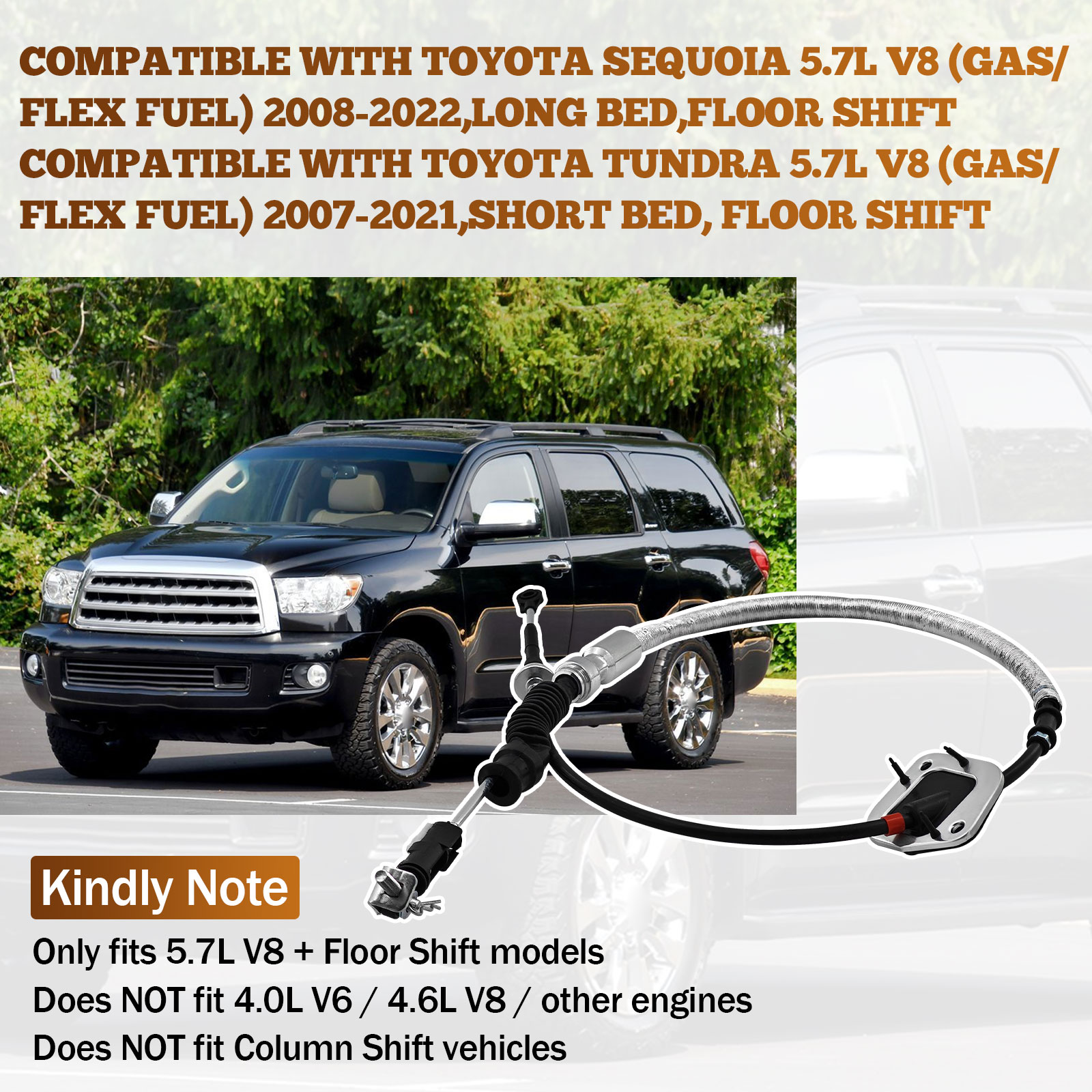 Automatic Transmission Shift Control Cable Compatible with Toyota Sequoia Tundra 5.7L 2007-2022