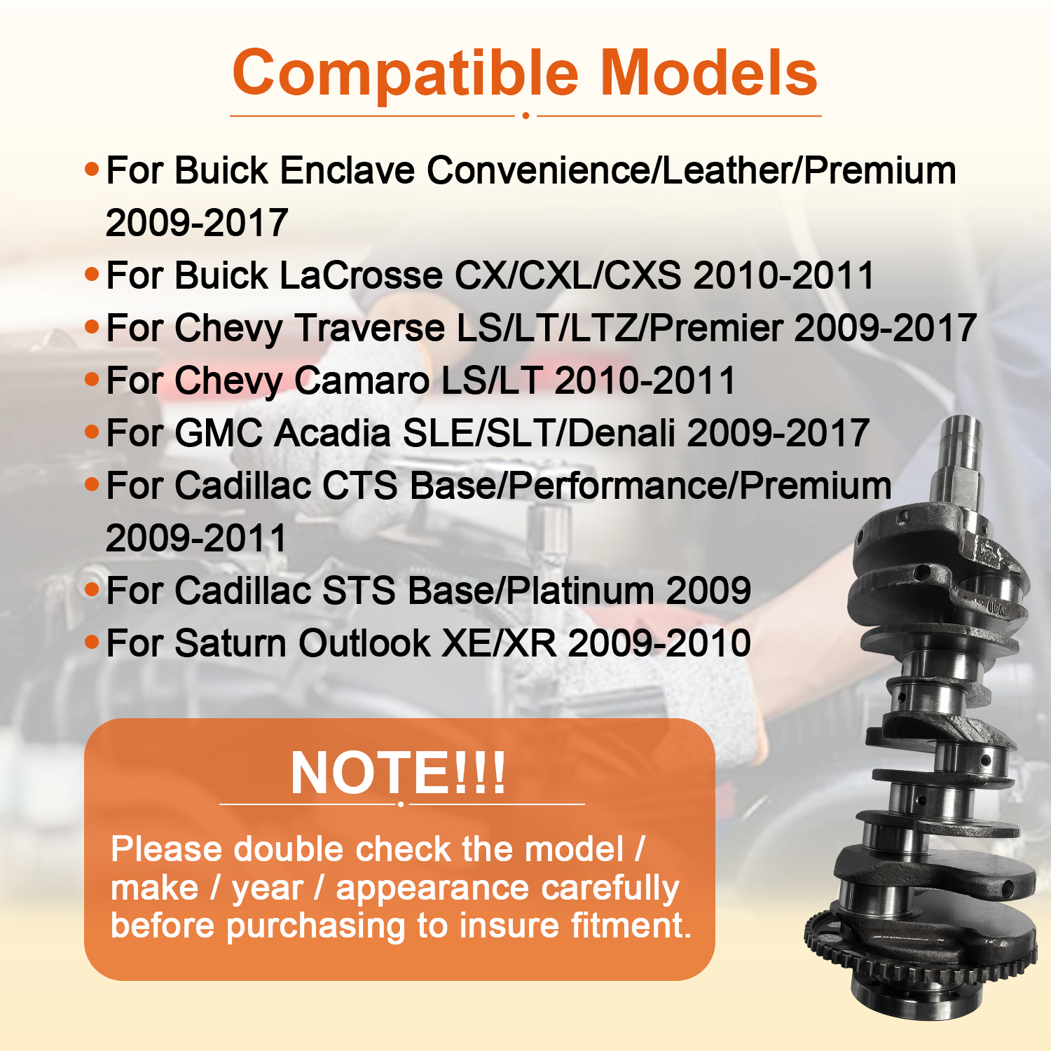 3.6L V6 Crankshaft Compatible with Buick Enclave GMC Acadia Chevy Traverse 2009-2017 For Cadillac CTS/STS 2009-2011