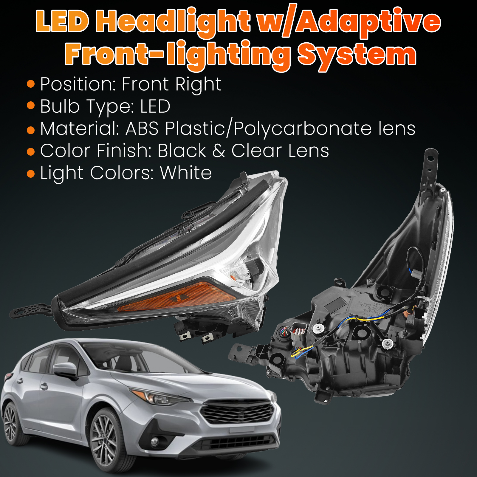 LED Headlight for Subaru Crosstrek Impreza 2.0L 2.5L 2024-2025 w/AFS - Right Passenger Side