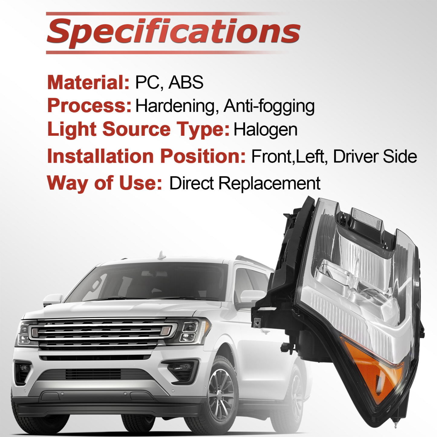 Halogen Headlight for Ford Expedition Max XL XL Limited - Left Driver Side With Bulbs 2018-2021