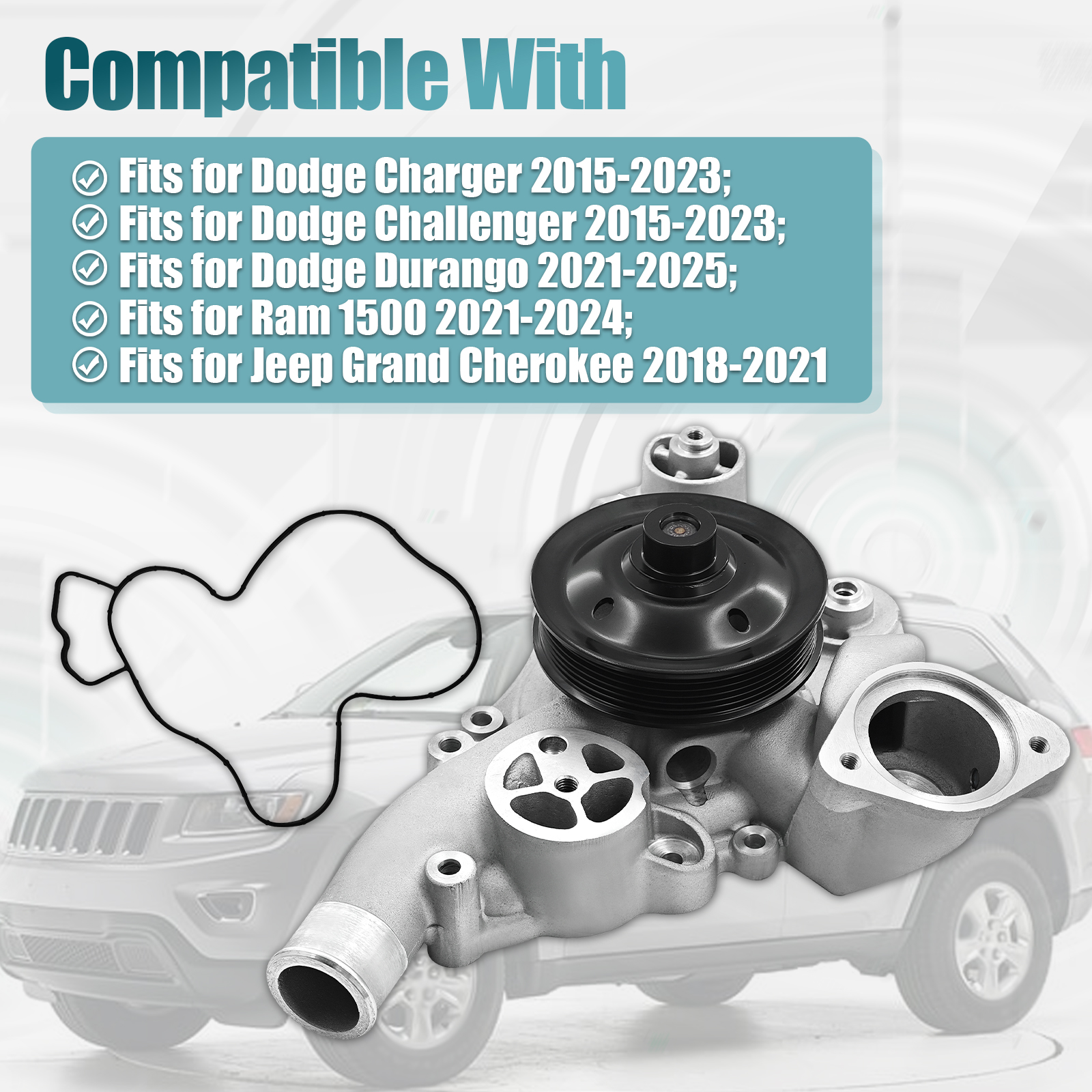 Water Pump Fit for Dodge Charger Challenger 2015-2023 for Ram 1500 2021-2024 for Jeep Grand Cherokee 2018-2021