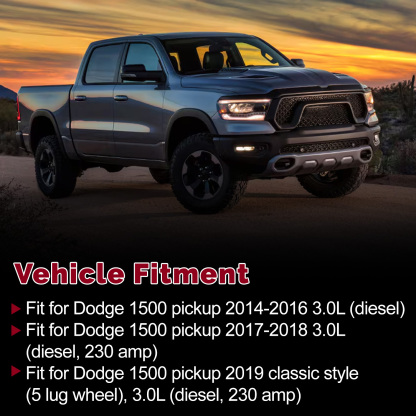 12V 230A Alternator for Ram 1500 3.0L 2014-2018, 1500 Classic 3.0L 2019, V6 Diesel (Ecodiesel), 6-Groove Pulley Clockwise