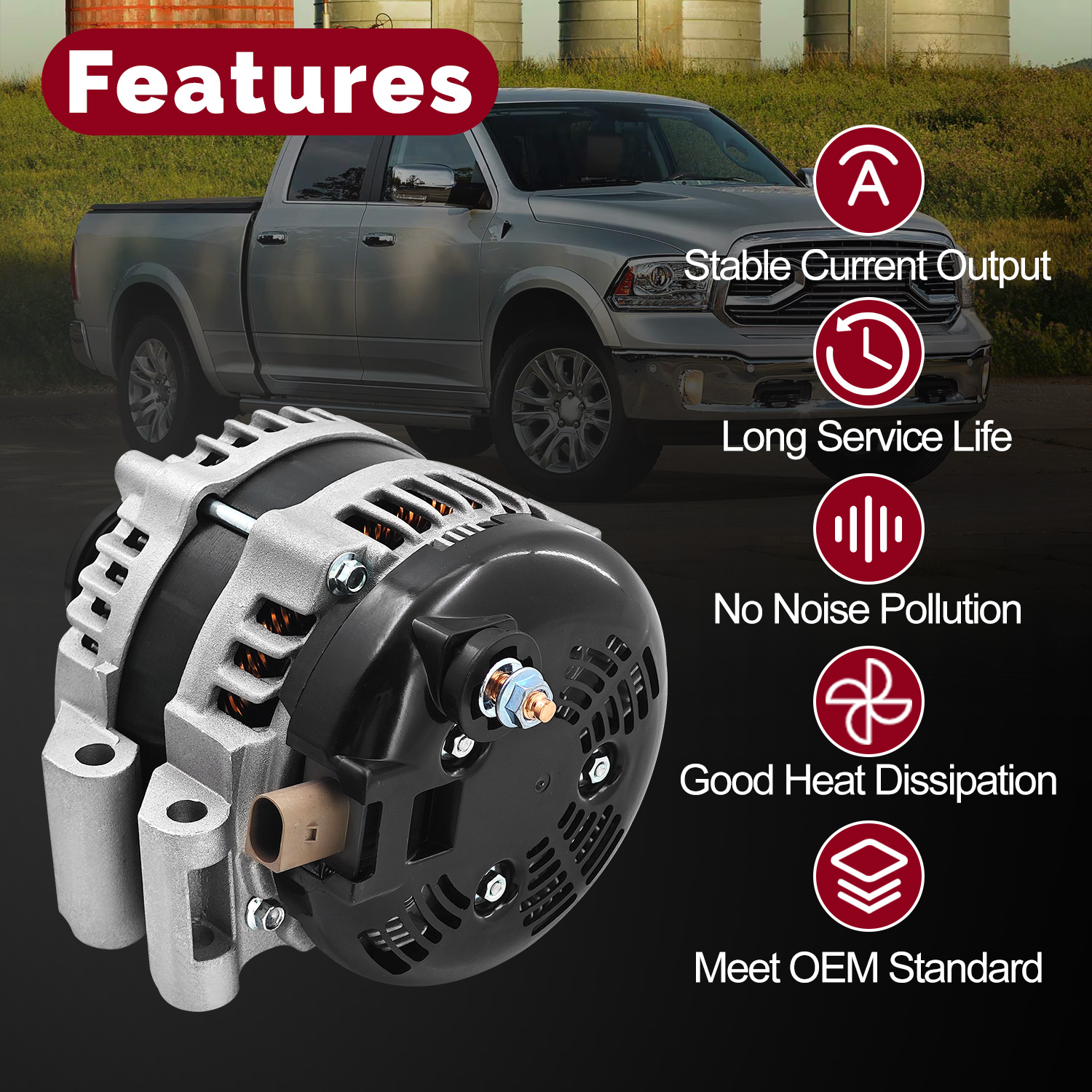 12V 230A Alternator for Ram 1500 3.0L 2014-2018, 1500 Classic 3.0L 2019, V6 Diesel (Ecodiesel), 6-Groove Pulley Clockwise
