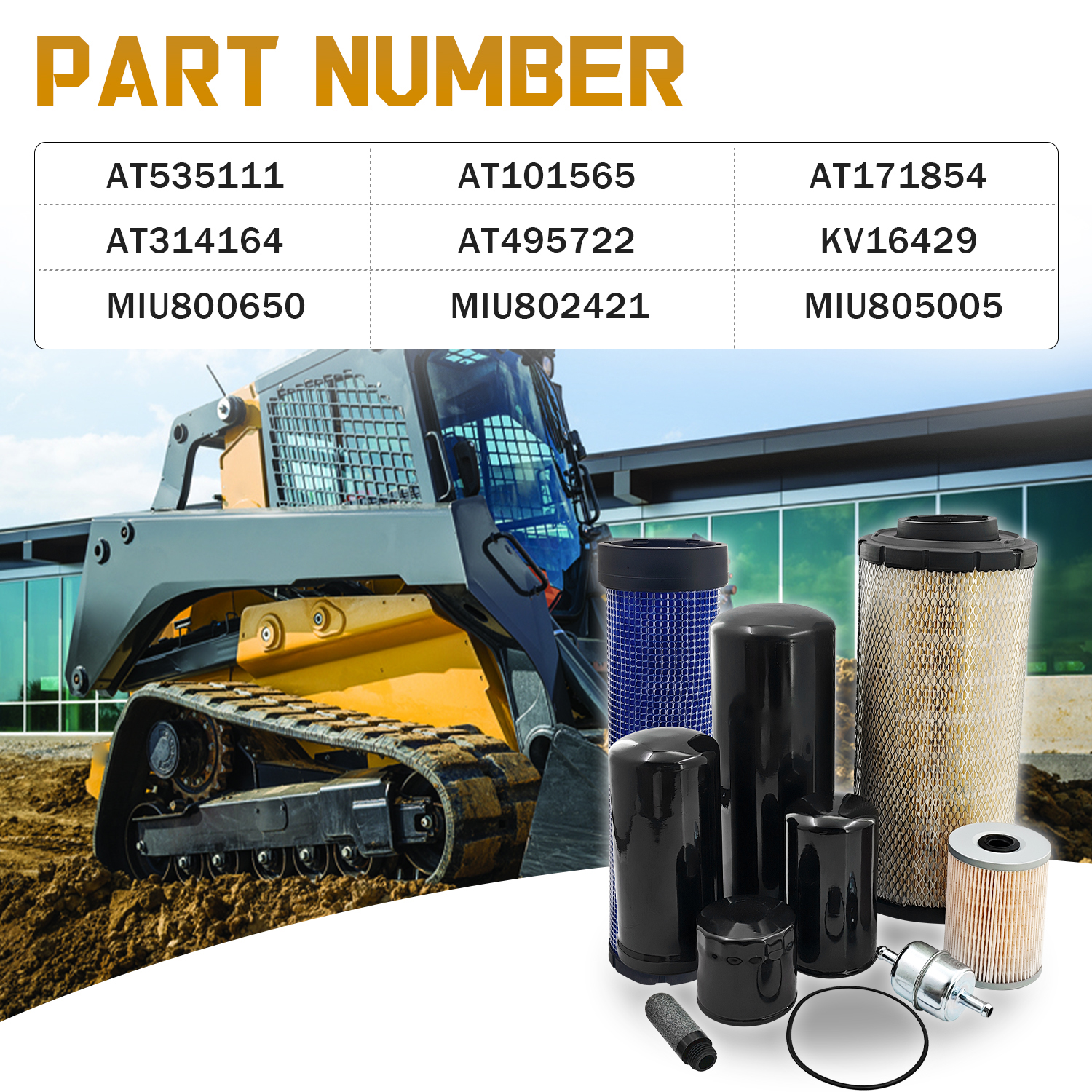 Filter Kit Compatible with John Deere Skid Steer Loader 330G 331G 332G 333G