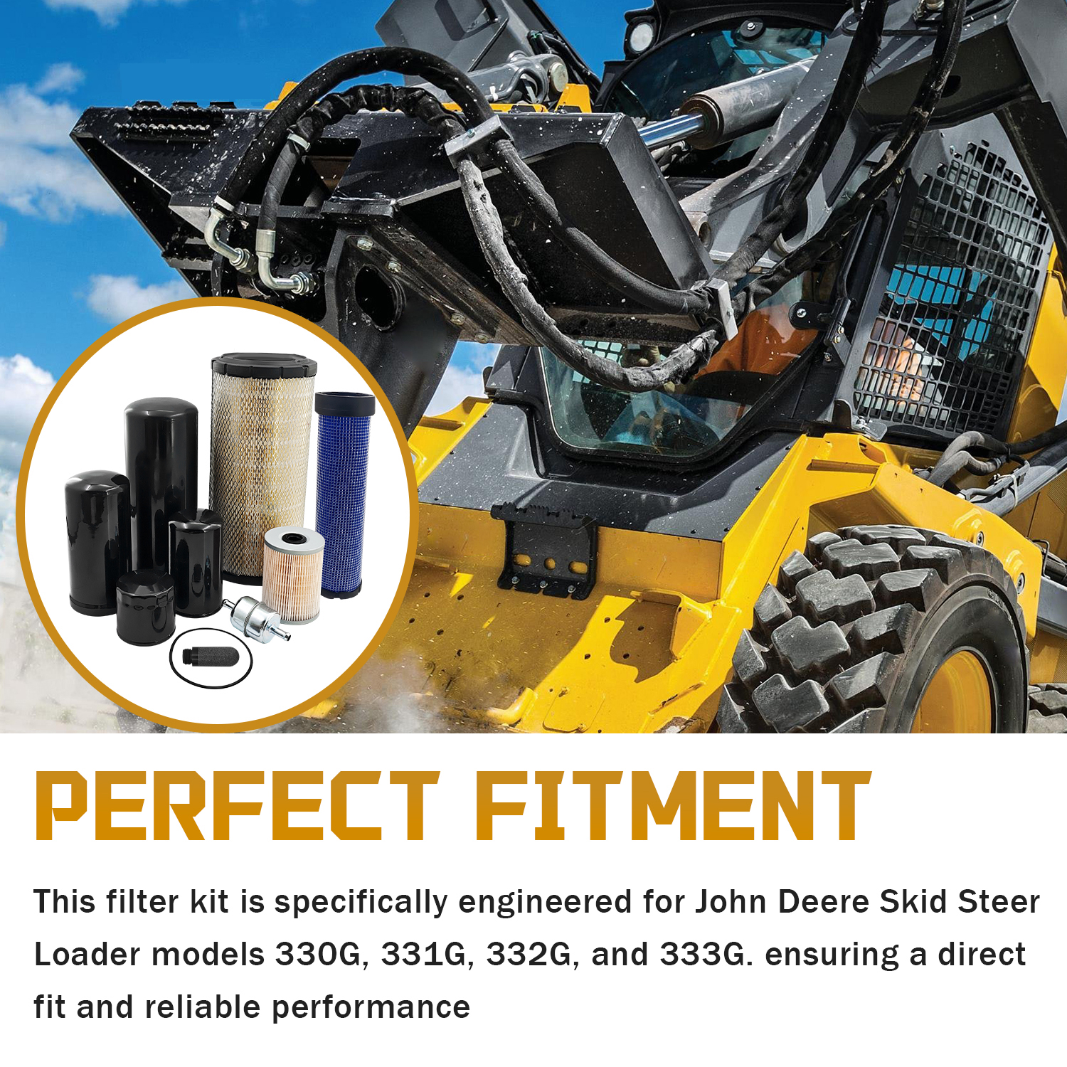 Filter Kit Compatible with John Deere Skid Steer Loader 330G 331G 332G 333G