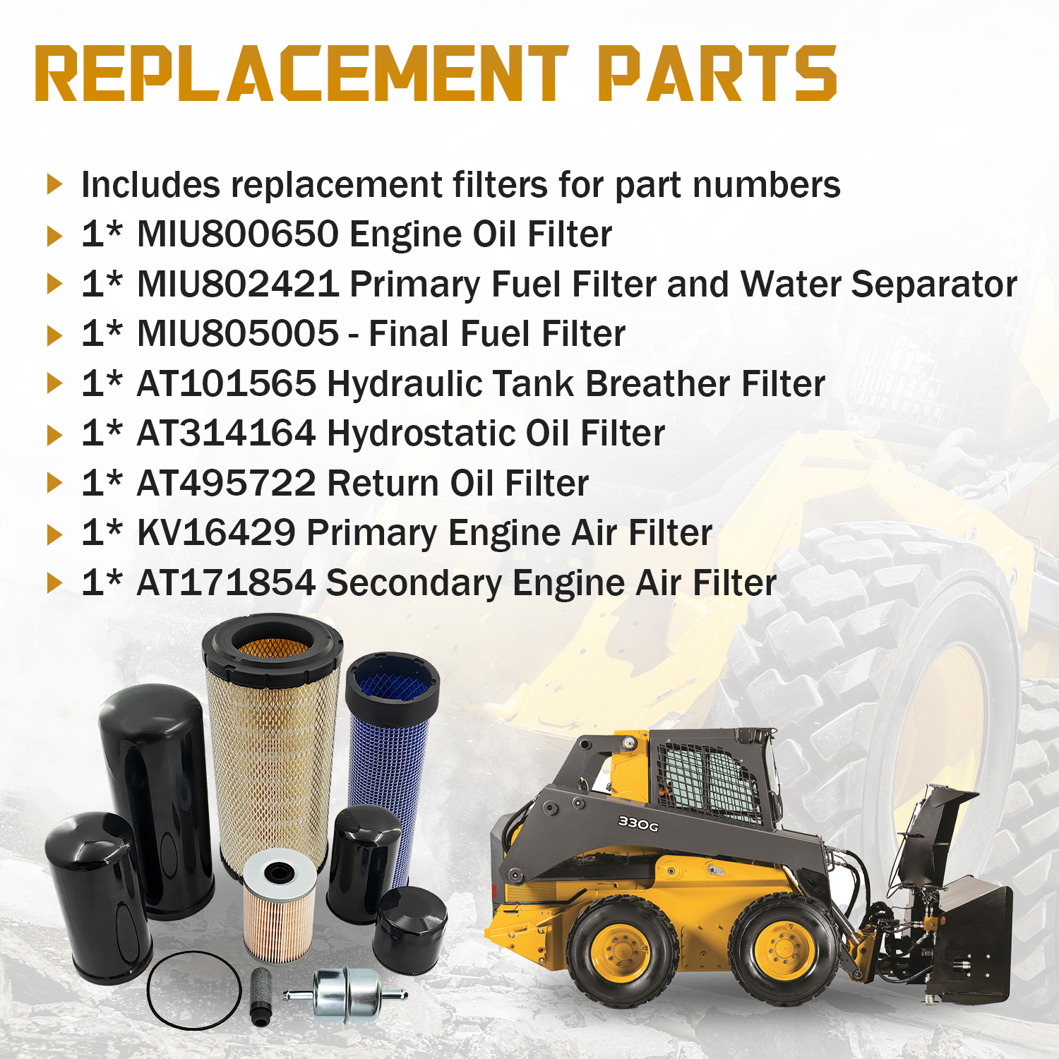 Filter Kit Compatible with John Deere Skid Steer Loader 330G 331G 332G 333G
