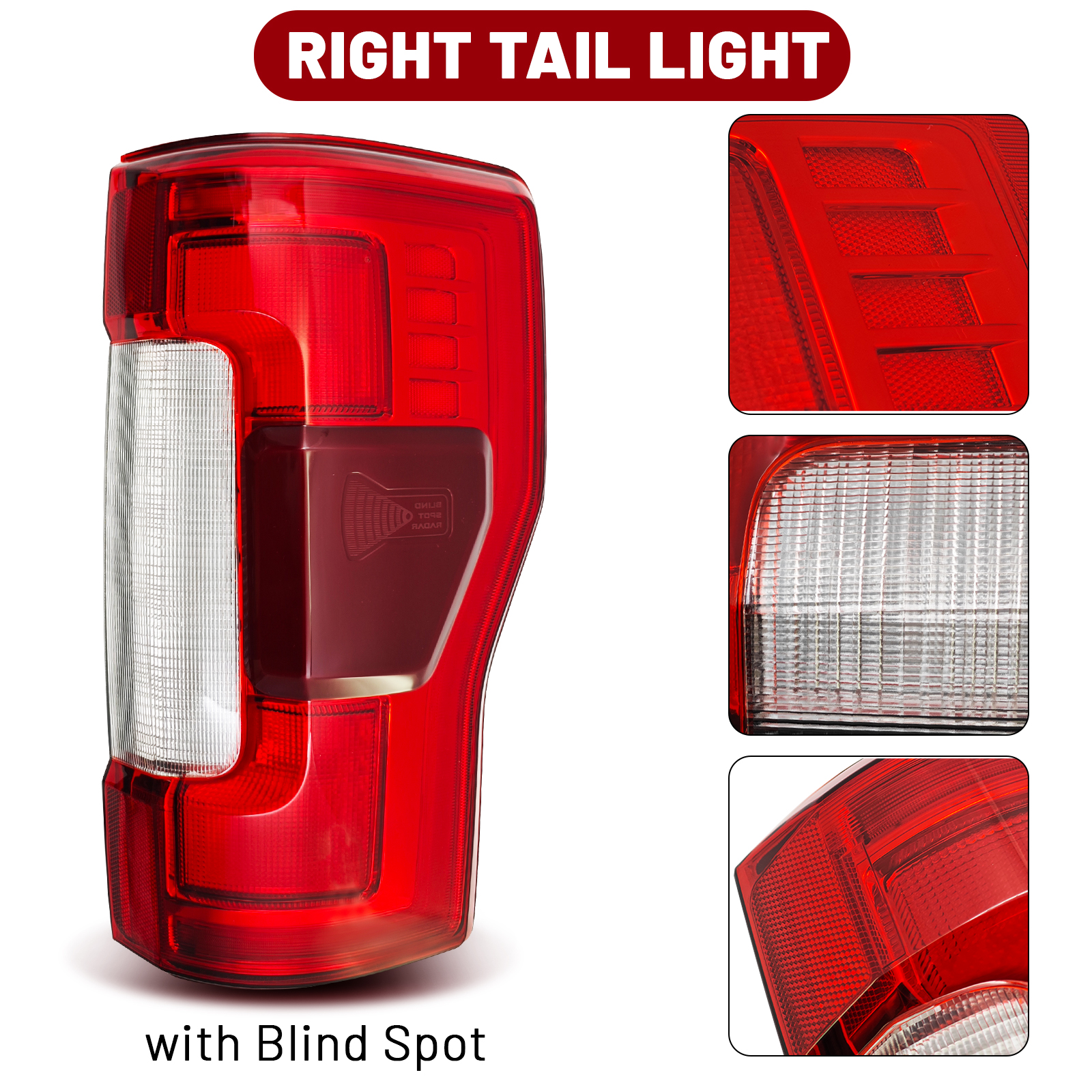 Rear LED Duty Right Tail Lights w/Blind Spot Assembly Compatible with Ford F250 F350 F450 F550 Super Duty 2017-2019 (Right Passenger Side)