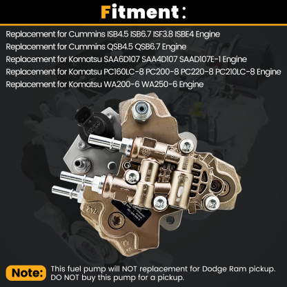 High Pressure Diesel Fuel Pump for Cummins QSB4.5 ISB4.5 QSB6.7 ISB6.7 ISF3.8 ISBE4, for Komatsu SAA6D107 SAA4D107 PC220-8