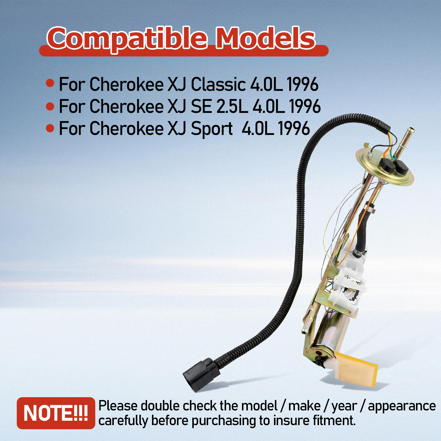 Fuel Pump Assembly Compatible with Cherokee XJ Classic SE Sport 1996 2.5L 4.0L