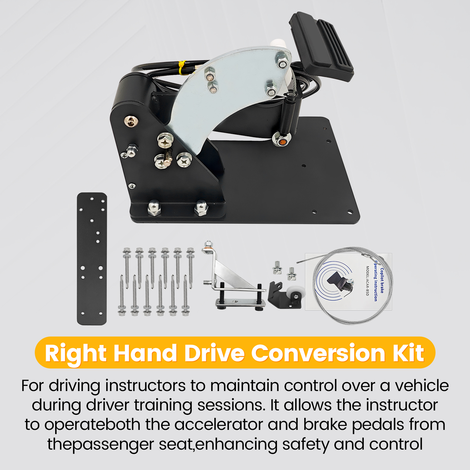 Universal Dual Brake Pedal Passenger Side Control System Right Hand Drive Conversion Kit for Driver Education Training Vehicles