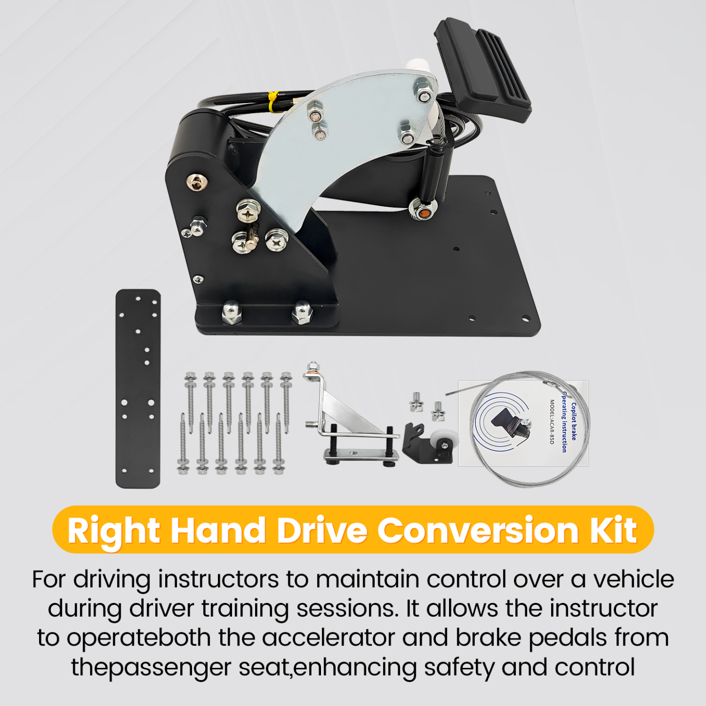Universal Dual Brake Pedal Passenger Side Control System Right Hand Drive Conversion Kit for Driver Education Training Vehicles