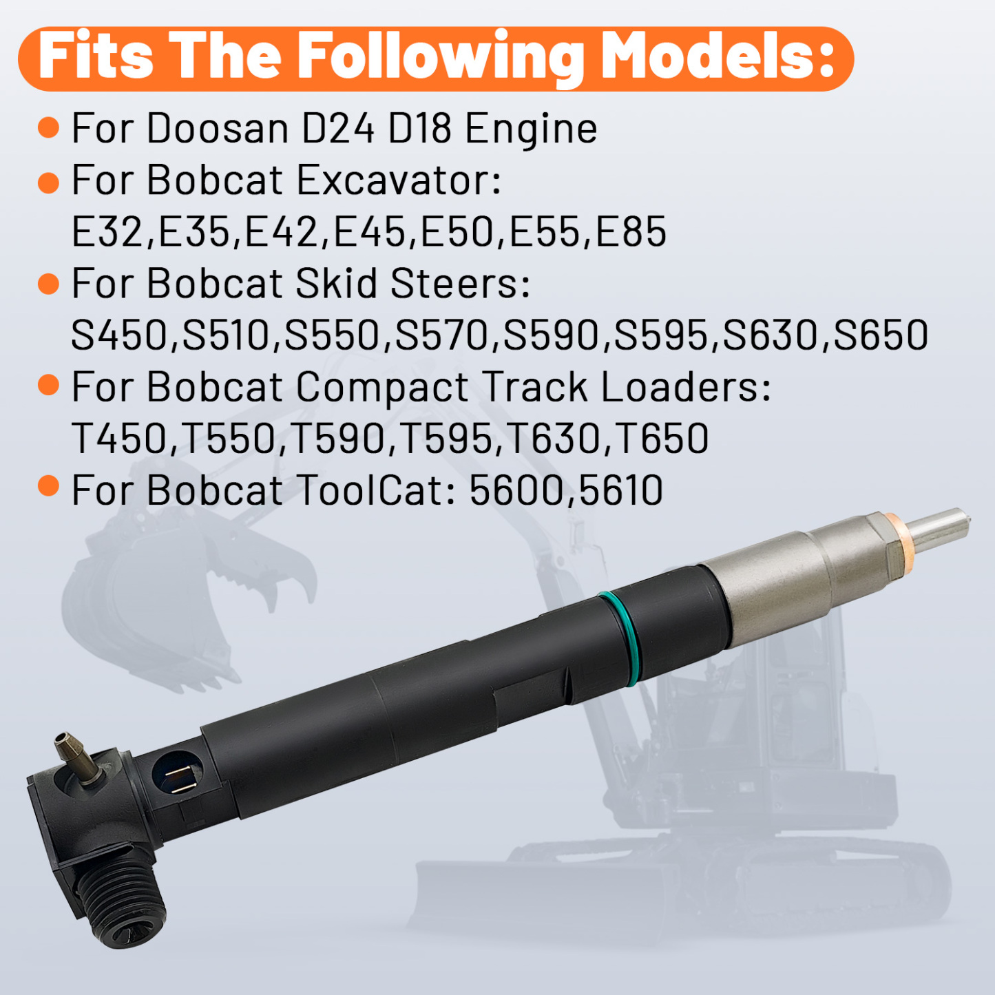 Fuel Injector with Seal for Delphi Doosan D24 D18 For Bobcat E32 E35 E42 E45 E50 E55 E85 S450 T450 T550