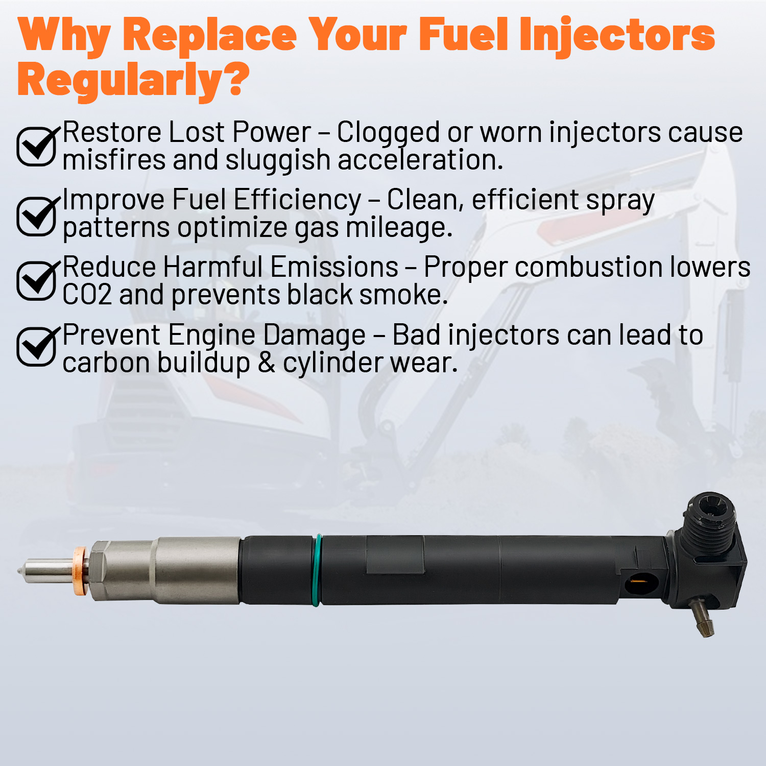 Fuel Injector with Seal for Delphi Doosan D24 D18 For Bobcat E32 E35 E42 E45 E50 E55 E85 S450 T450 T550