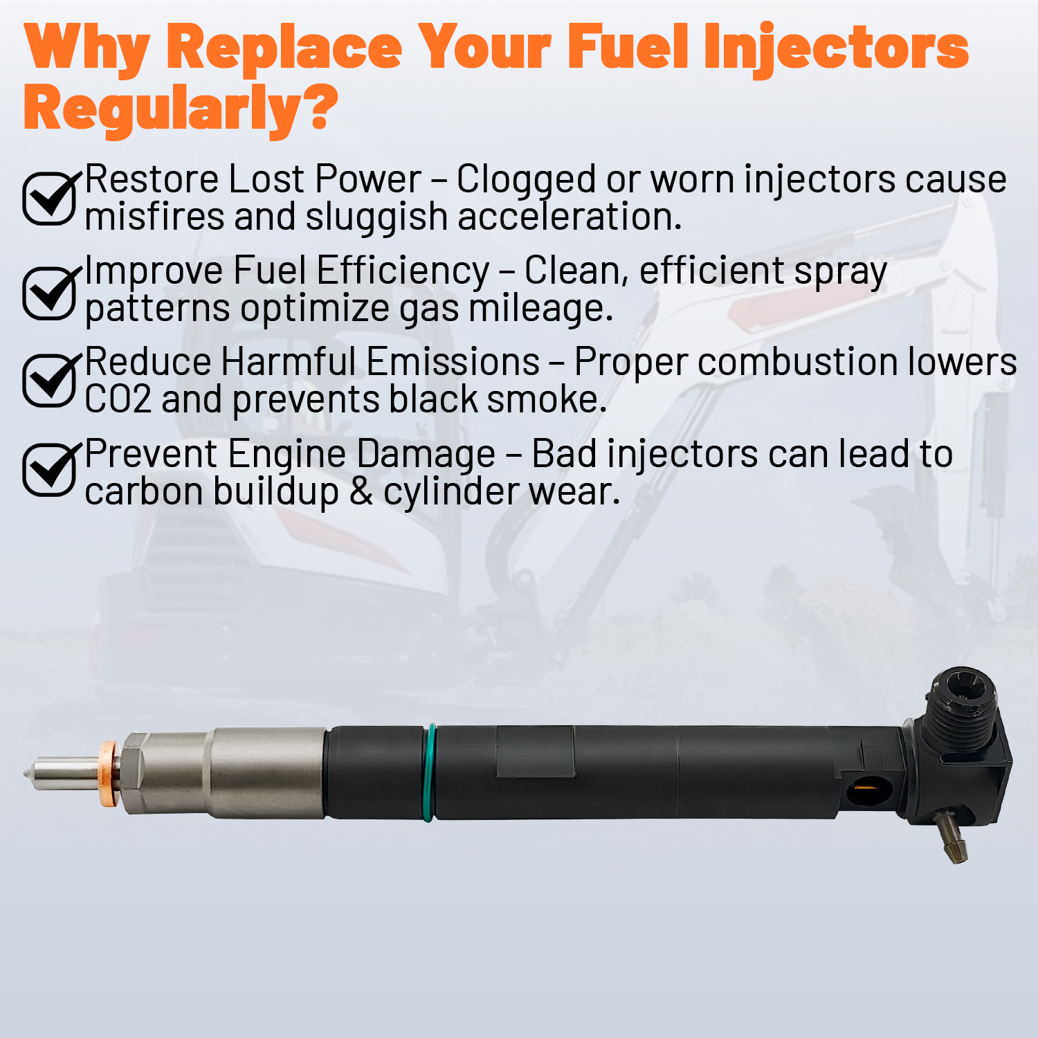 Fuel Injector with Seal for Delphi Doosan D24 D18 For Bobcat E32 E35 E42 E45 E50 E55 E85 S450 T450 T550