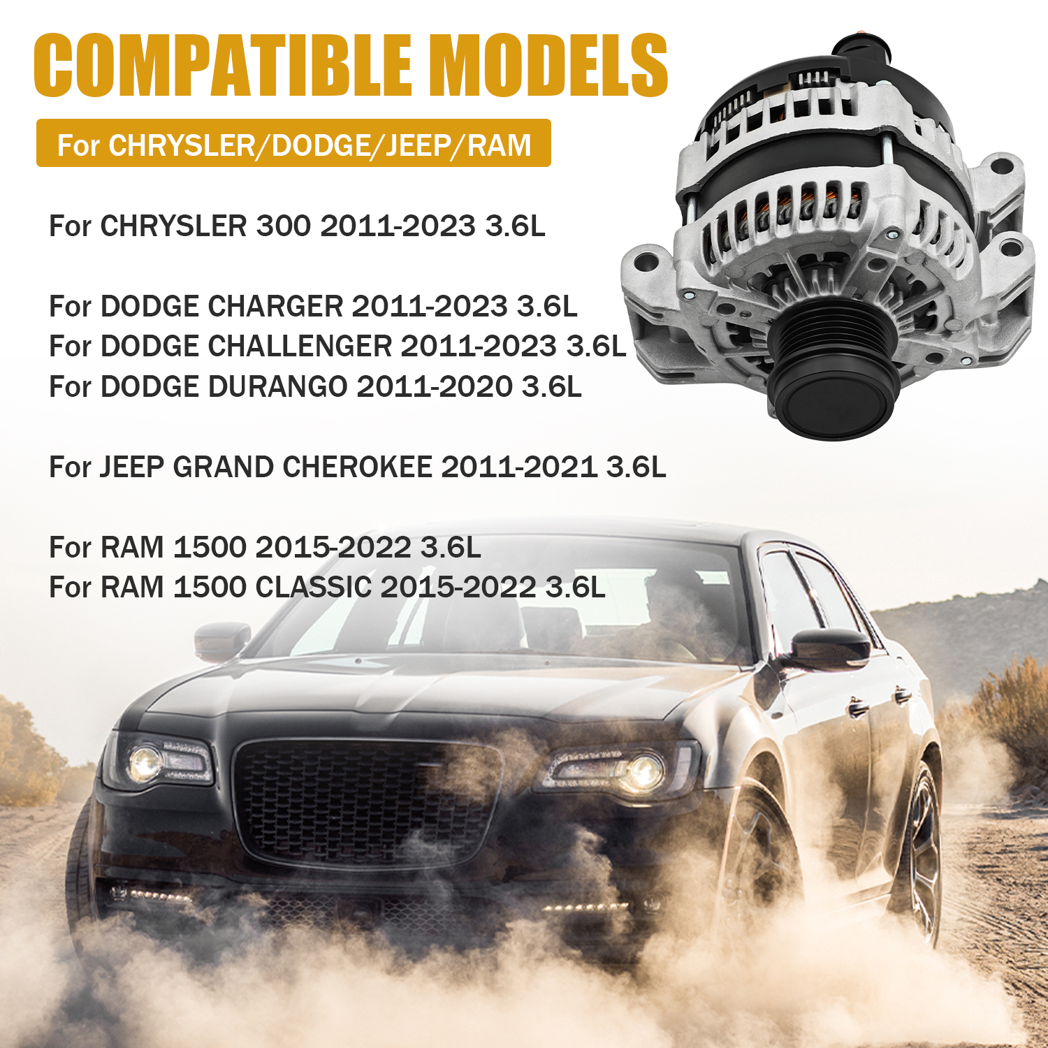 300 Amp 14V Alternator for Chrysler 300/Charger/Challenger 2011-2023