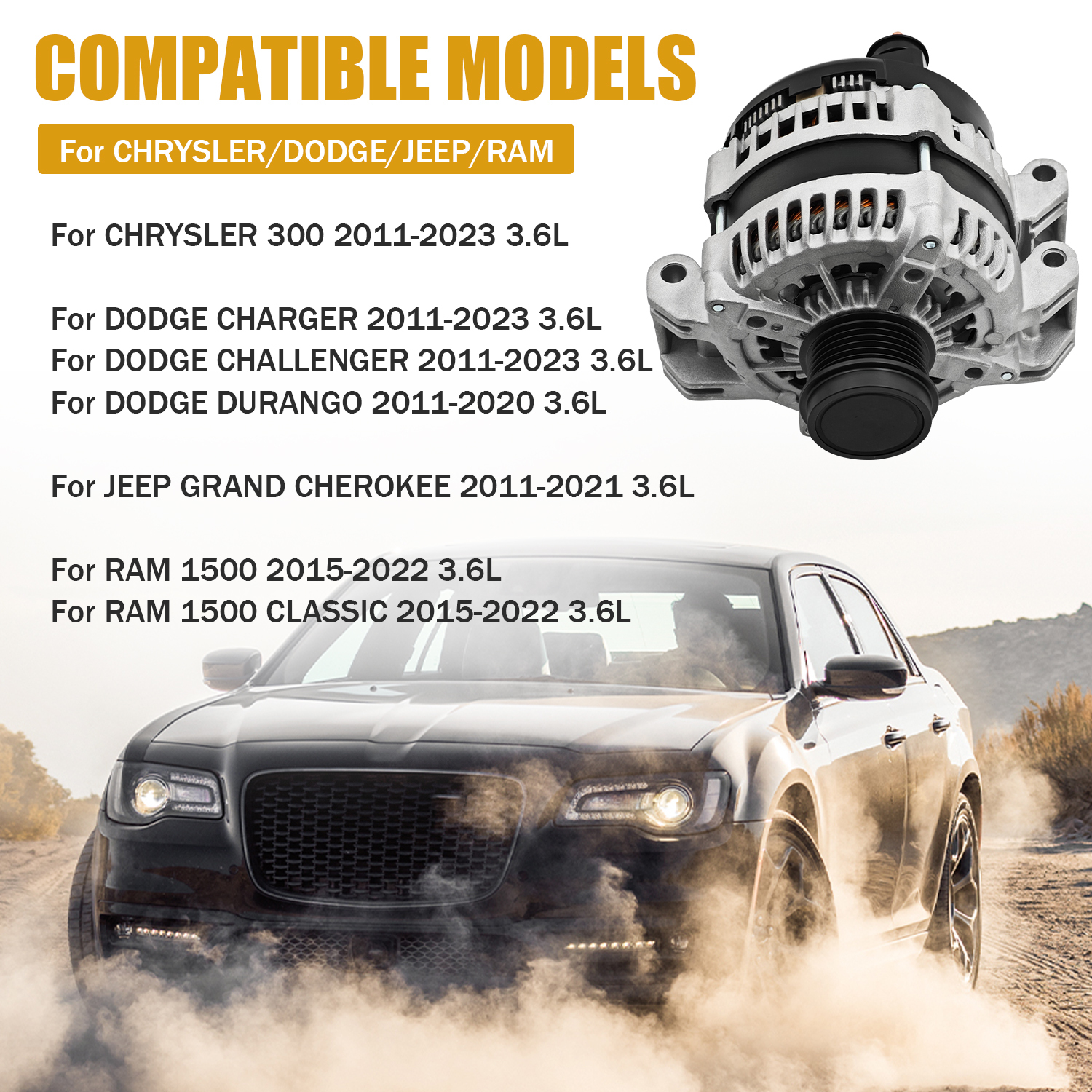 300 Amp 14V Alternator for Chrysler 300/Charger/Challenger 2011-2023