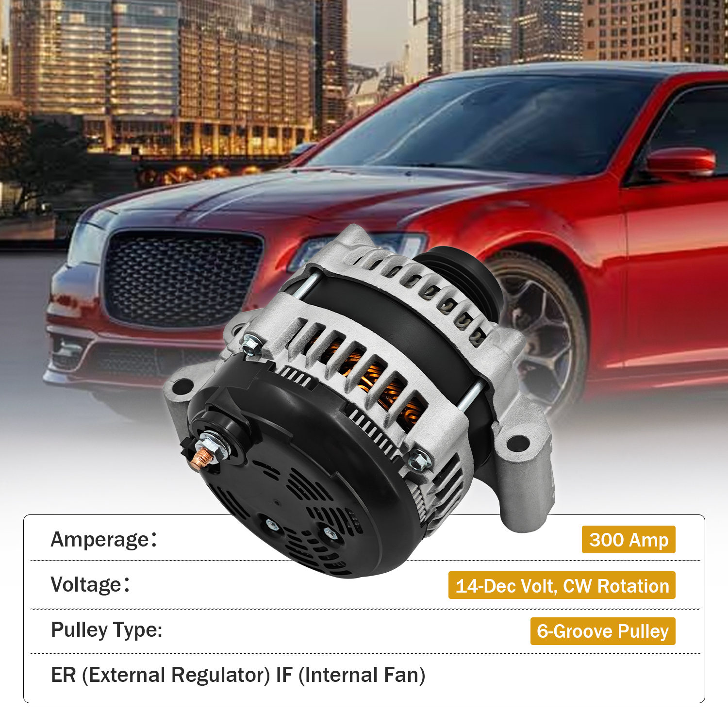 300 Amp 14V Alternator for Chrysler 300/Charger/Challenger 2011-2023