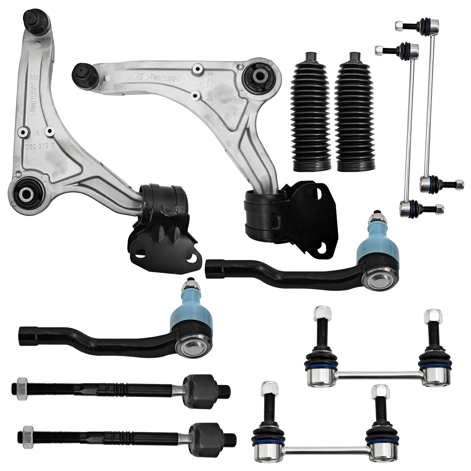 112 Pcs Front Suspension Kit Front Lower Control Arms w/Ball Joints Inner Outer Tie Rods Sway Bar Compatible with Ford Fusion 2013-2017