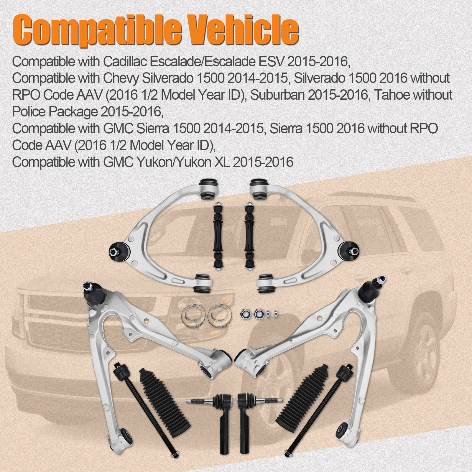 12Pcs Suspension Kit Front Upper Lower Control Arms for Cadillac Escalade 2015-2016, for Chevy Silverado 1500 2014-2016, for GMC Yukon 2015-2016