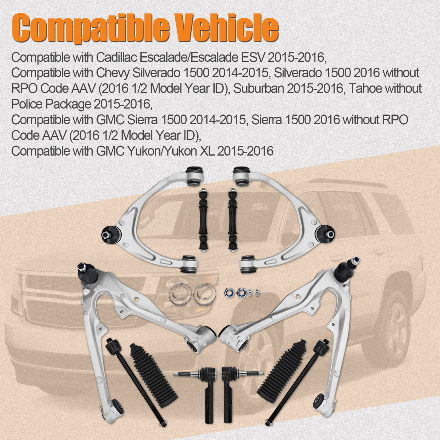 12Pcs Suspension Kit Front Upper Lower Control Arms for Cadillac Escalade 2015-2016, for Chevy Silverado 1500 2014-2016, for GMC Yukon 2015-2016