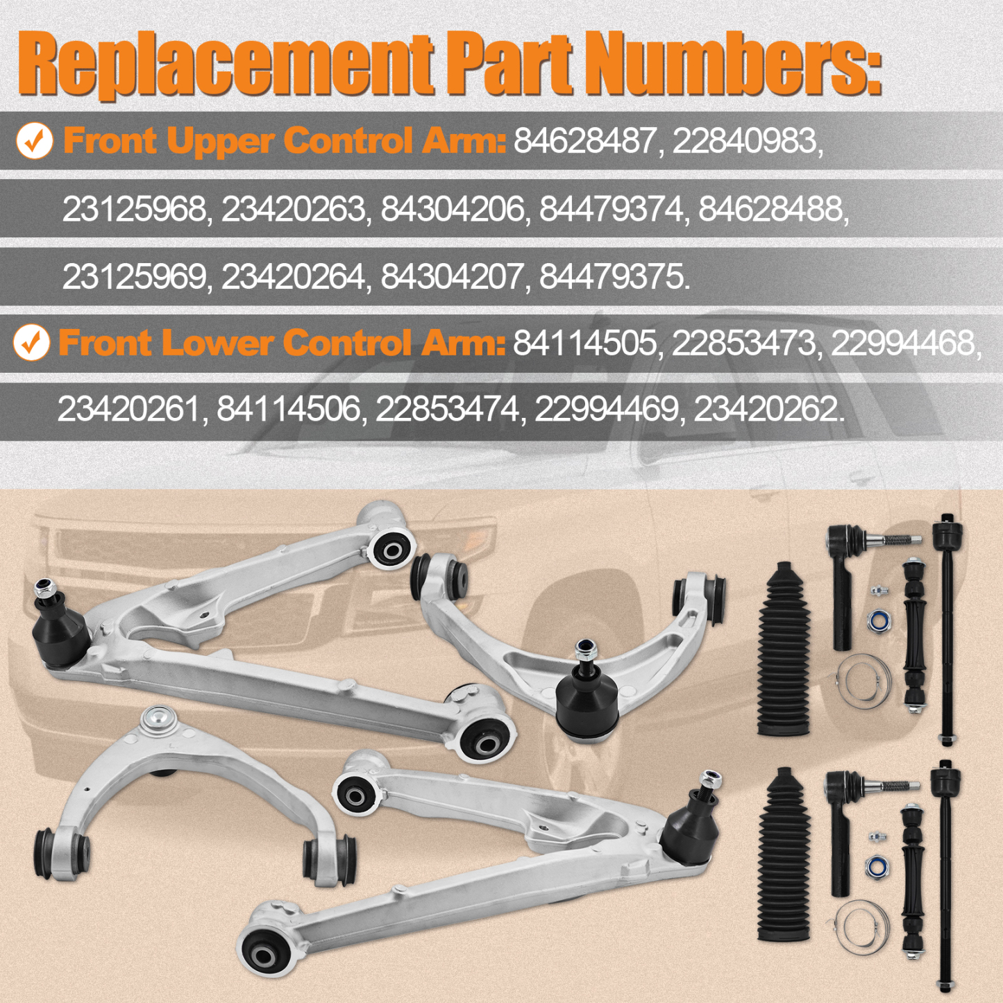 12Pcs Suspension Kit Front Upper Lower Control Arms for Cadillac Escalade 2015-2016, for Chevy Silverado 1500 2014-2016, for GMC Yukon 2015-2016