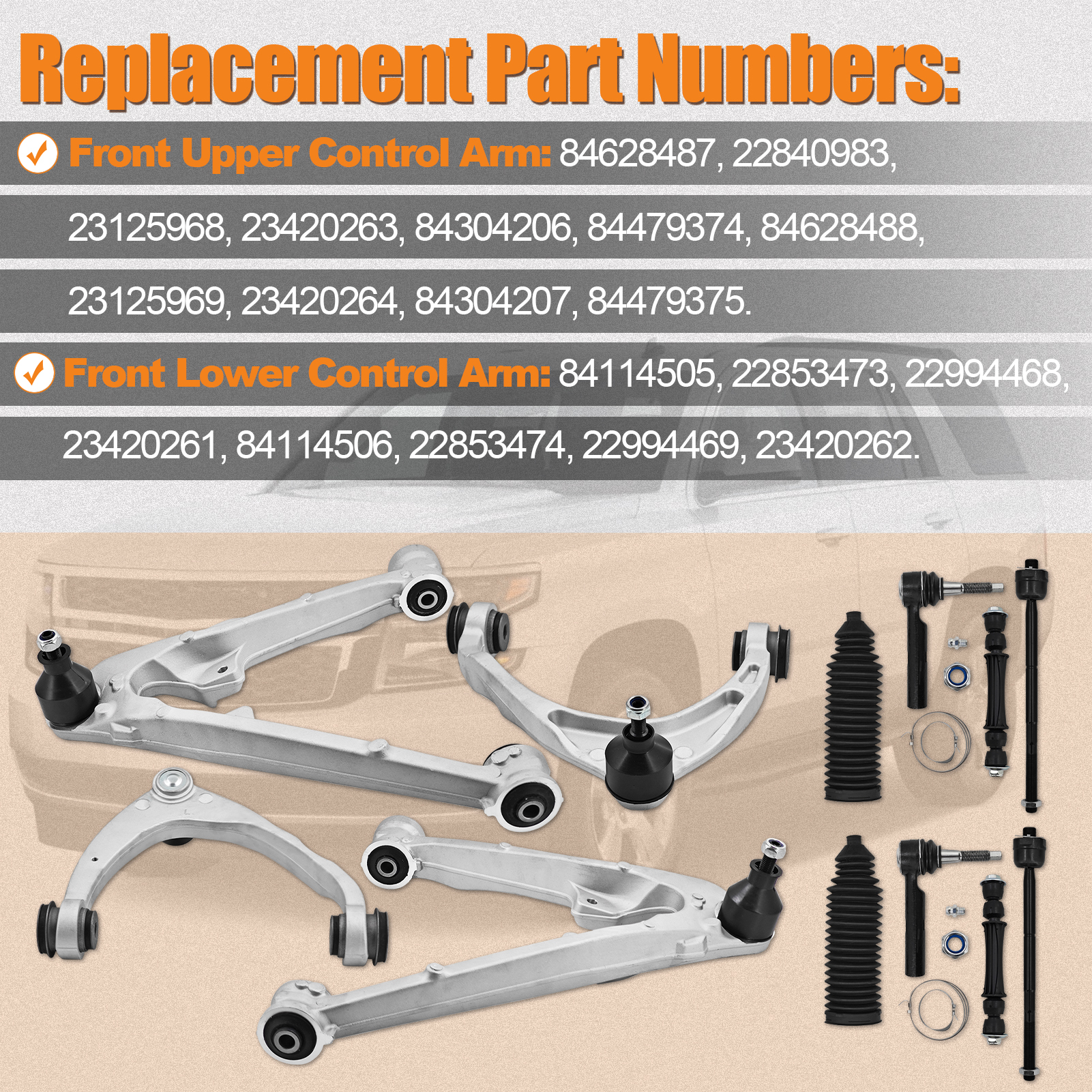 12Pcs Suspension Kit Front Upper Lower Control Arms for Cadillac Escalade 2015-2016, for Chevy Silverado 1500 2014-2016, for GMC Yukon 2015-2016