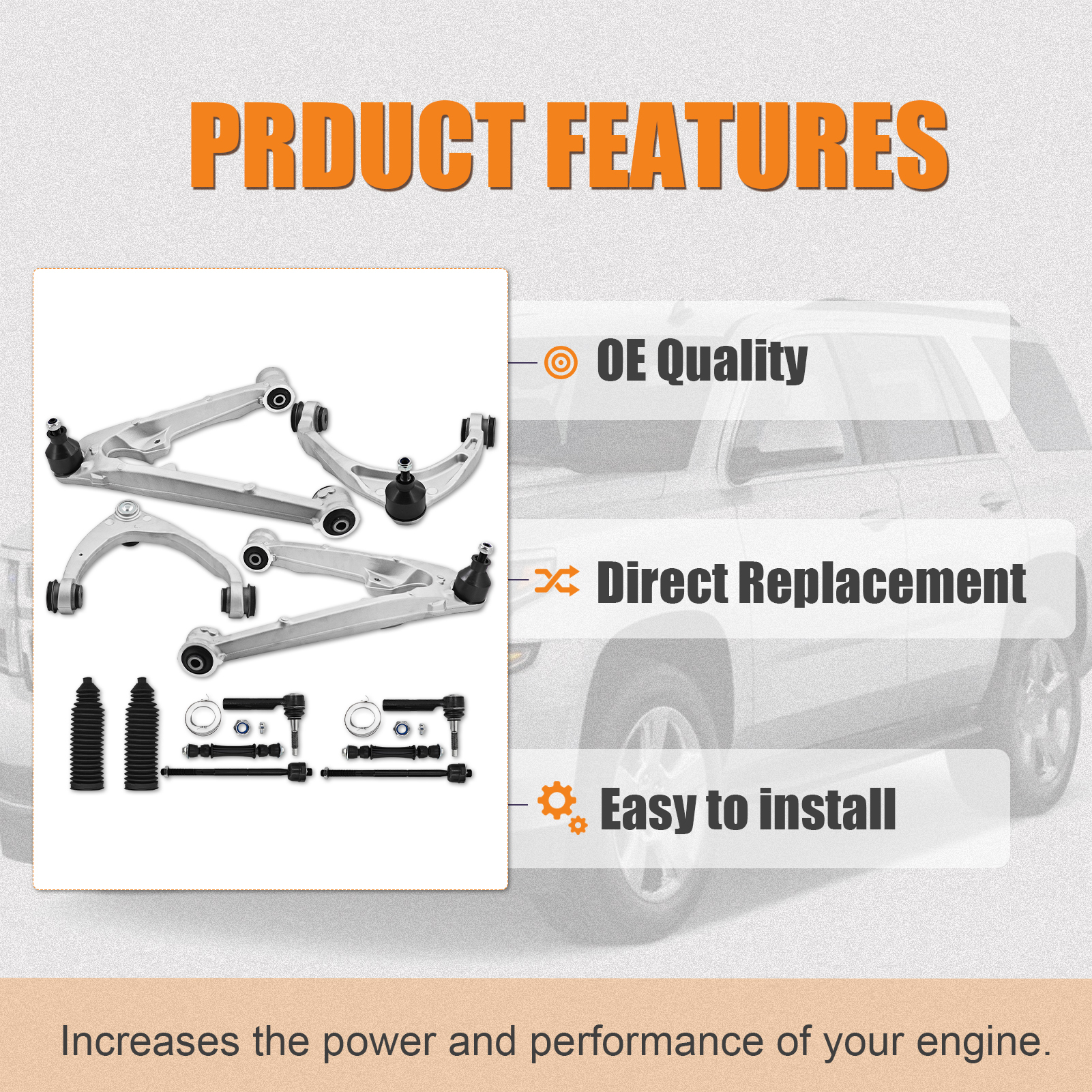 12Pcs Suspension Kit Front Upper Lower Control Arms for Cadillac Escalade 2015-2016, for Chevy Silverado 1500 2014-2016, for GMC Yukon 2015-2016