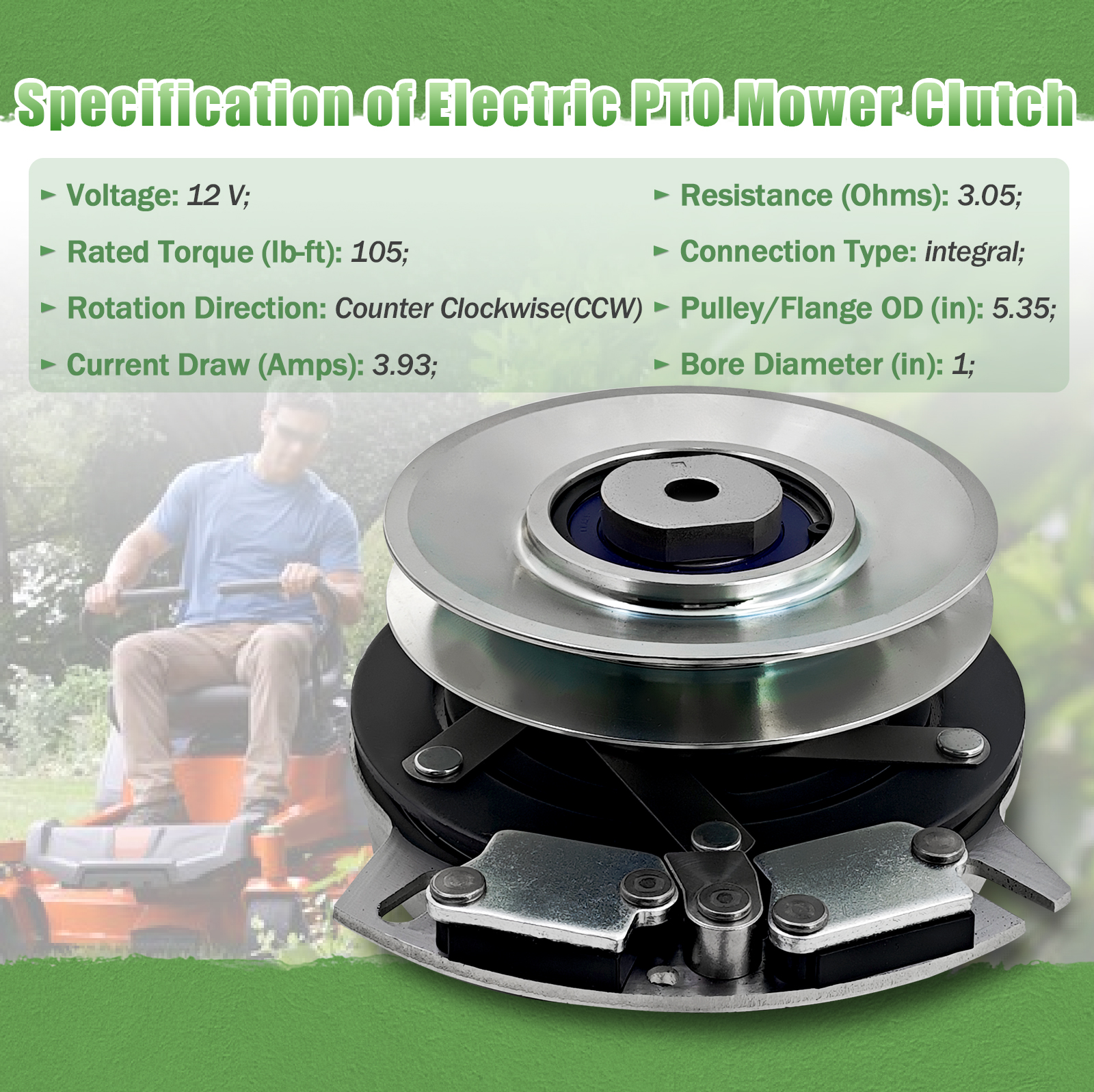 Lawn Mowers Electric PTO Clutch Fits for ZTR Z142 Z246 Z246i RZ46i Pulley Diameter 5.35" Counter Clockwise